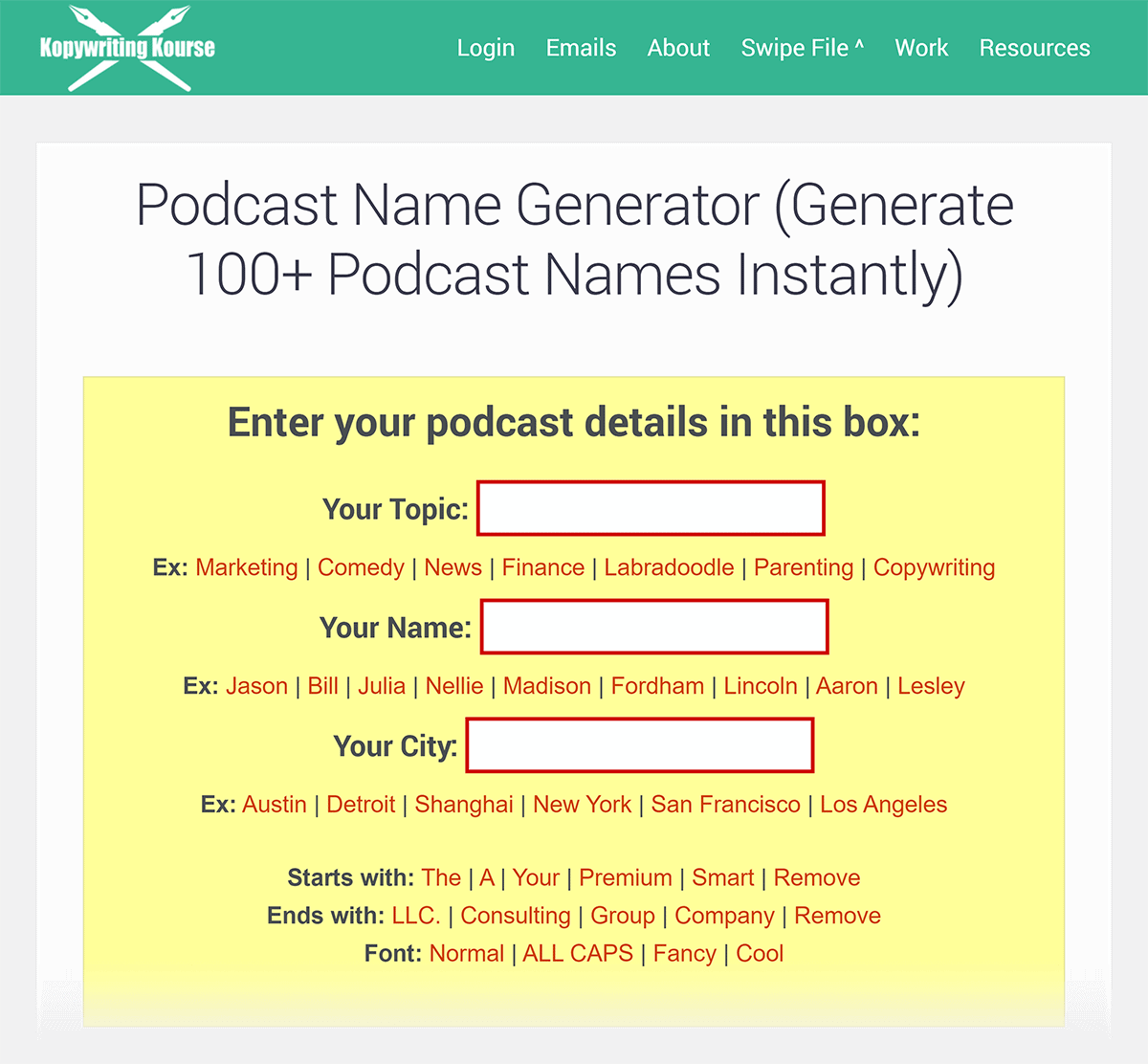 Podcast name generator tool