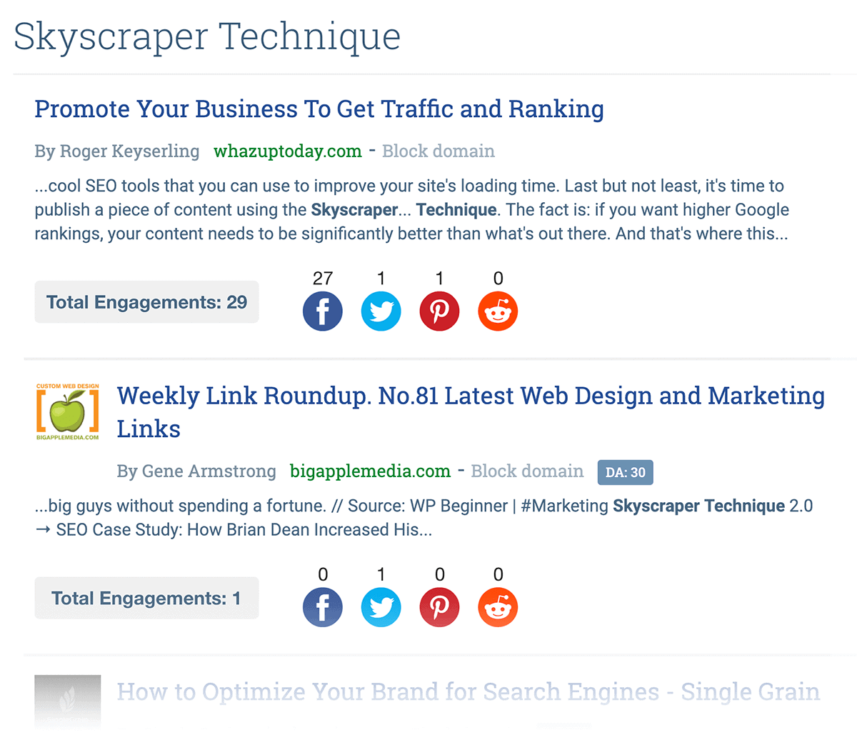 BuzzSumo – Recent Skyscraper Technique shares