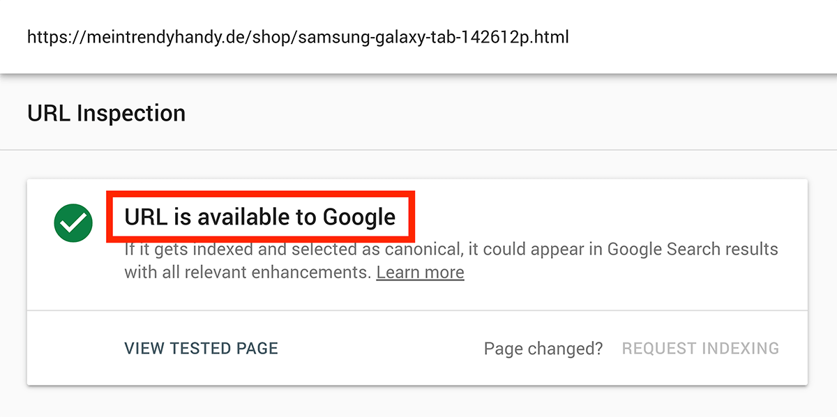 O URL está disponível para o Google