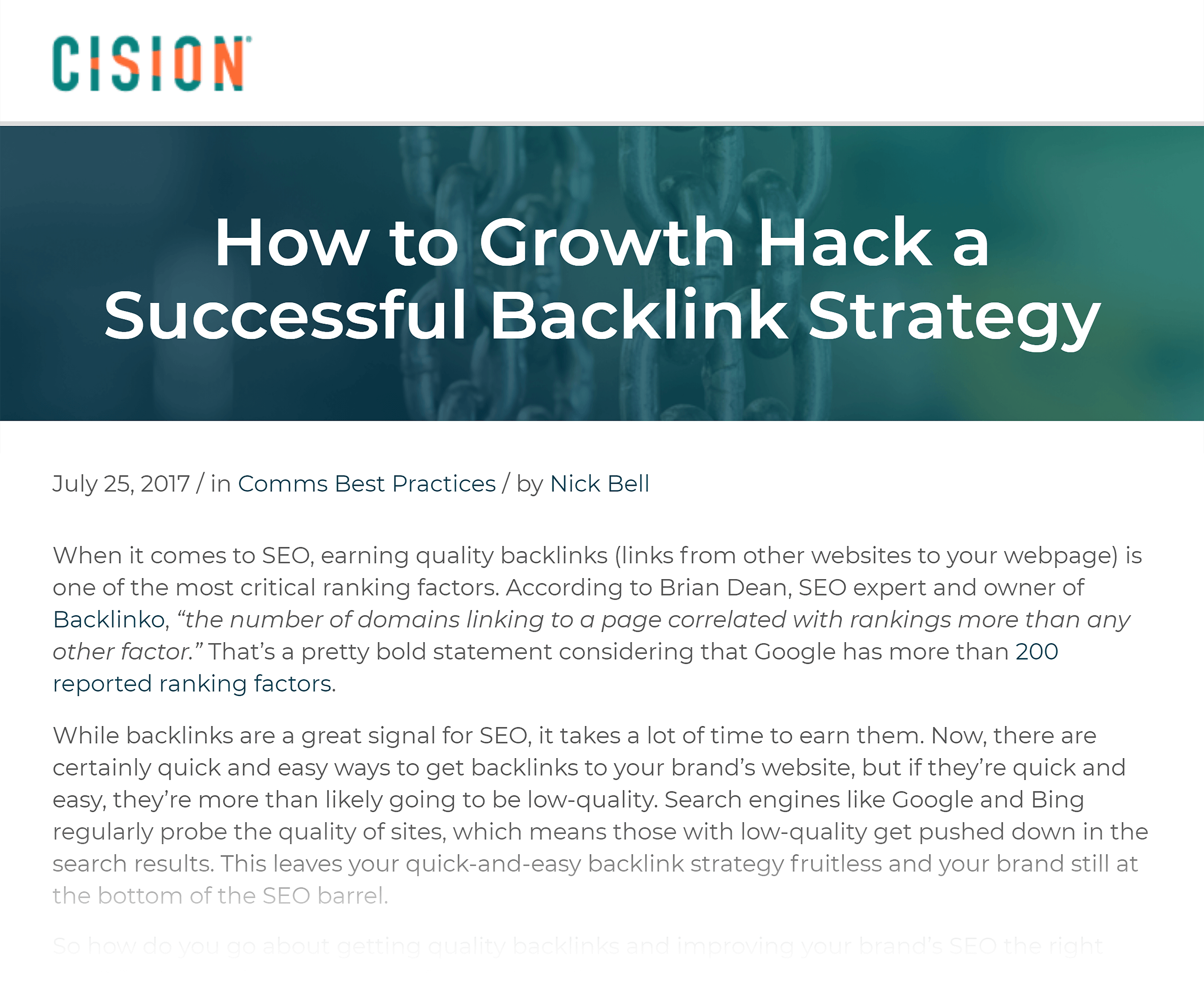 ลิงก์ย้อนกลับบทความ Cision growth hack