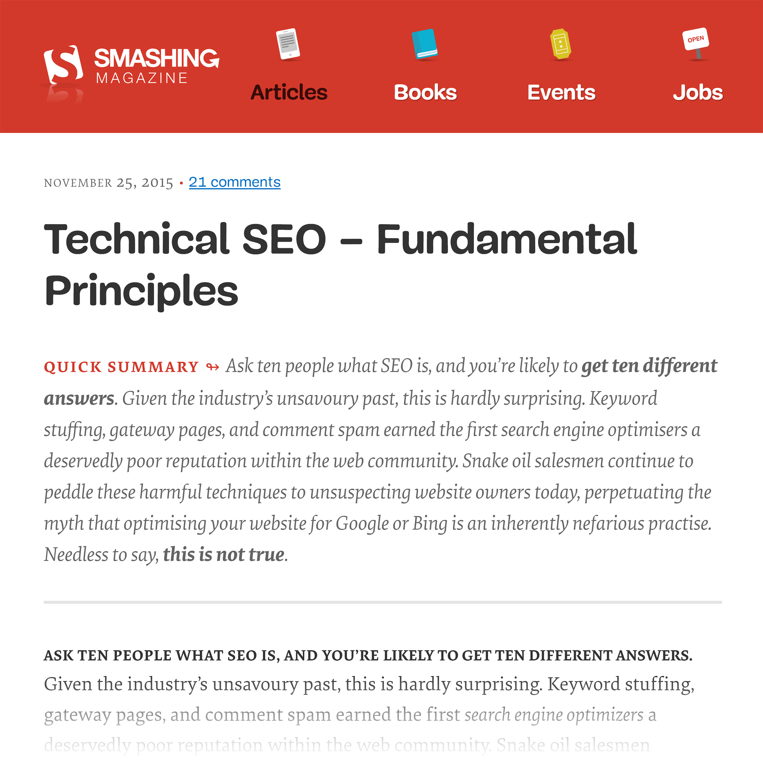 Smashing Magazine – Technical SEO article