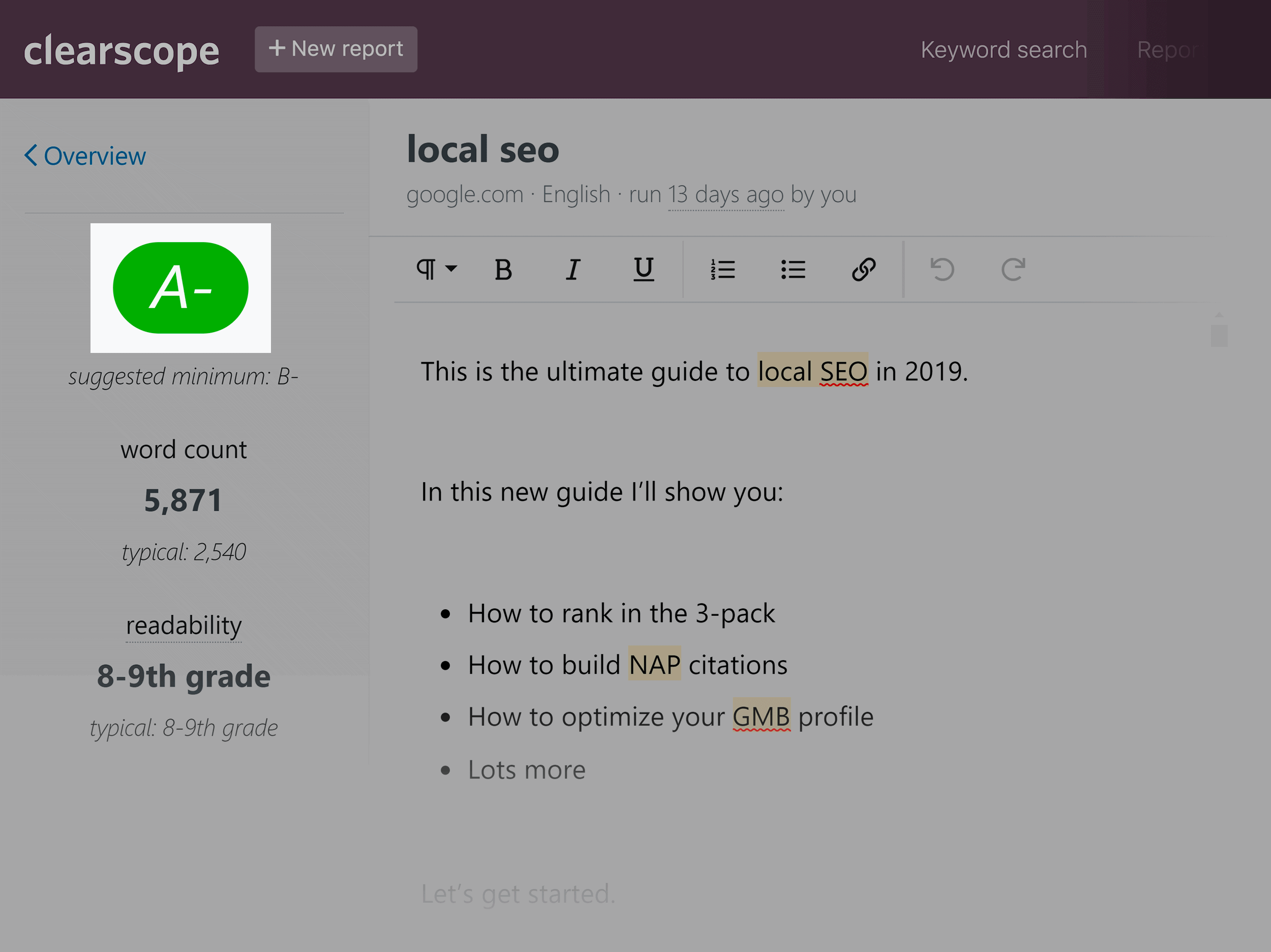 Clearscope – Letter grade