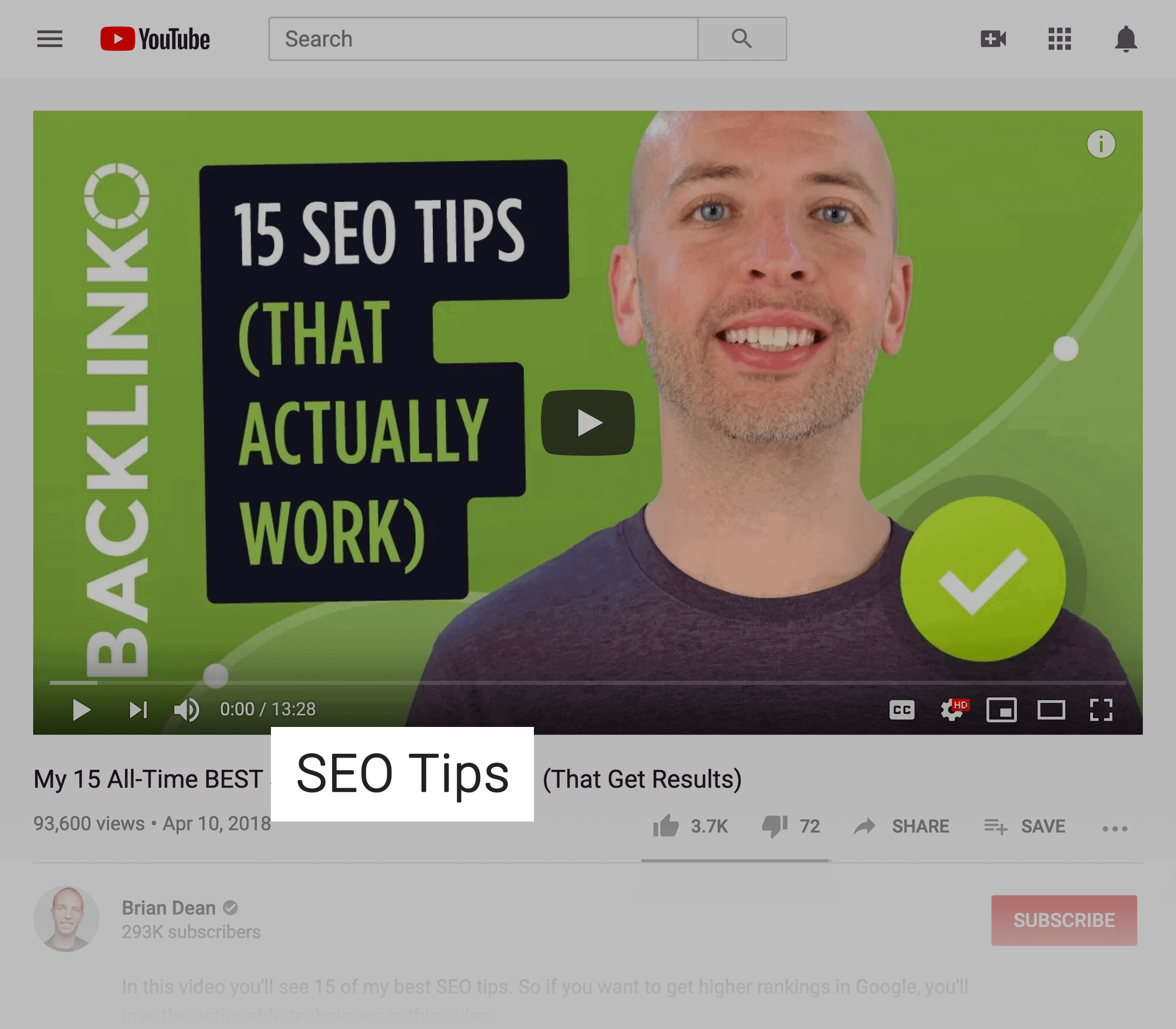 Target keyword in video title