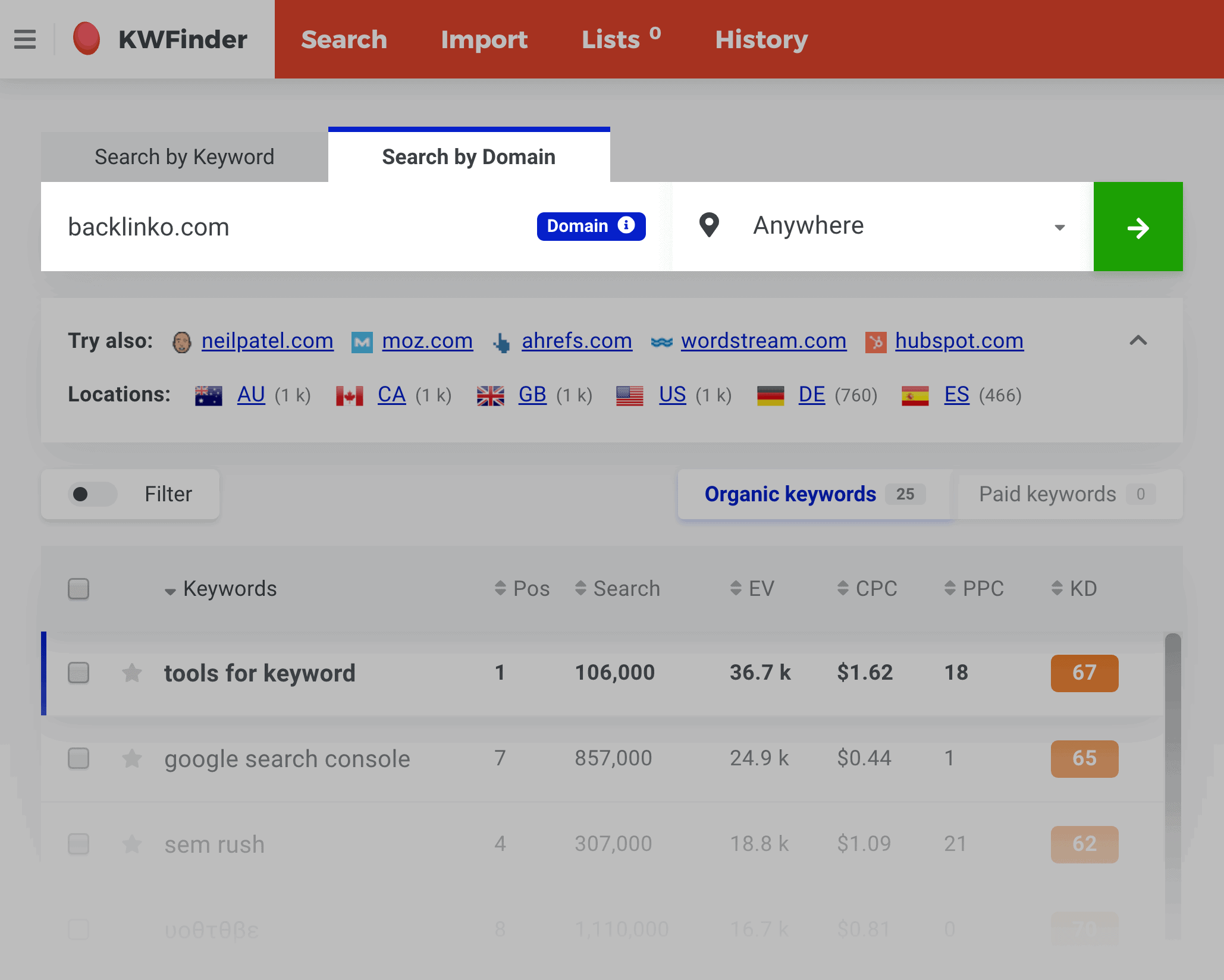 KWFinder – Domain Search Backlinko