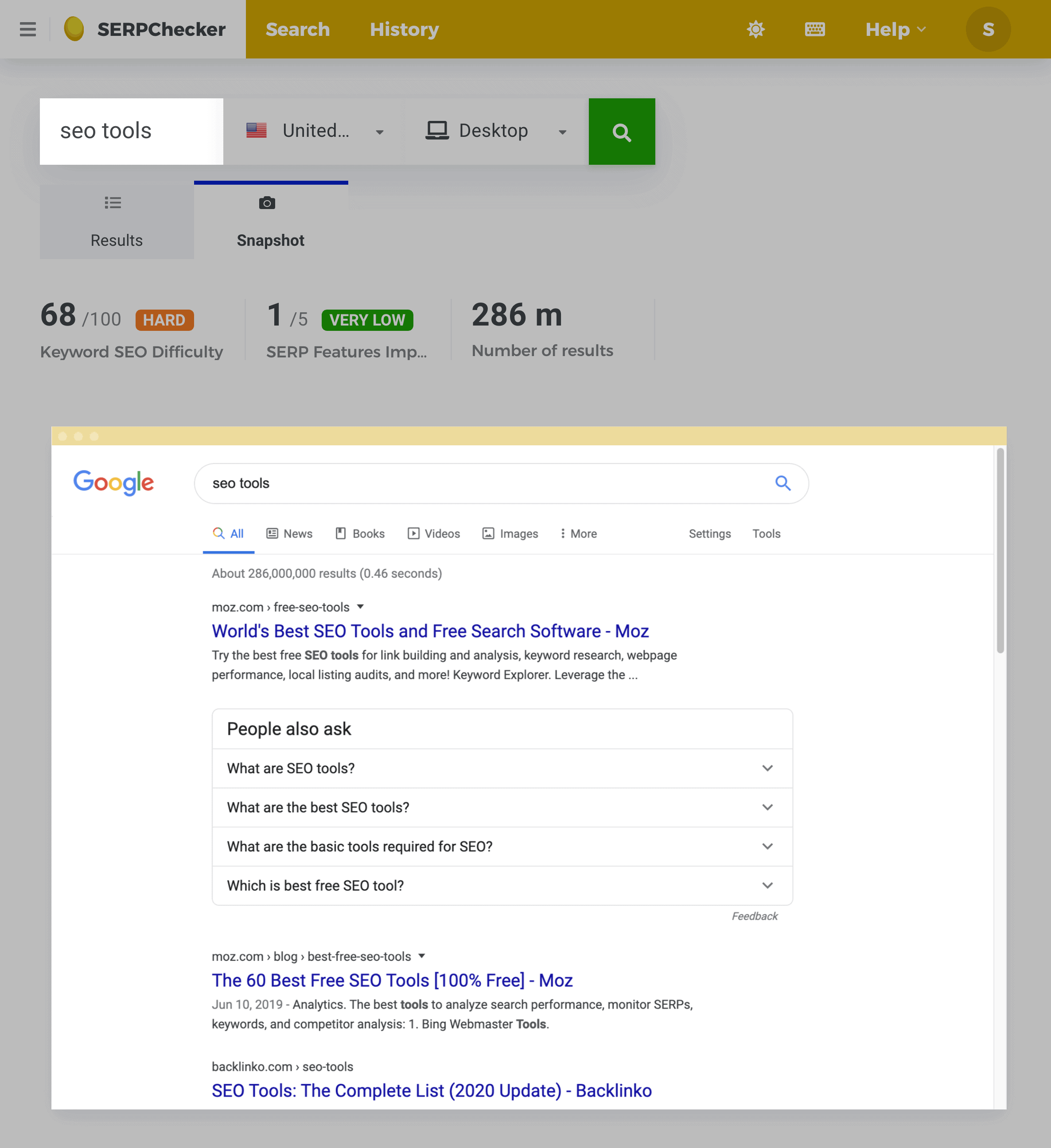 SERP Checker – Snapshot Tab