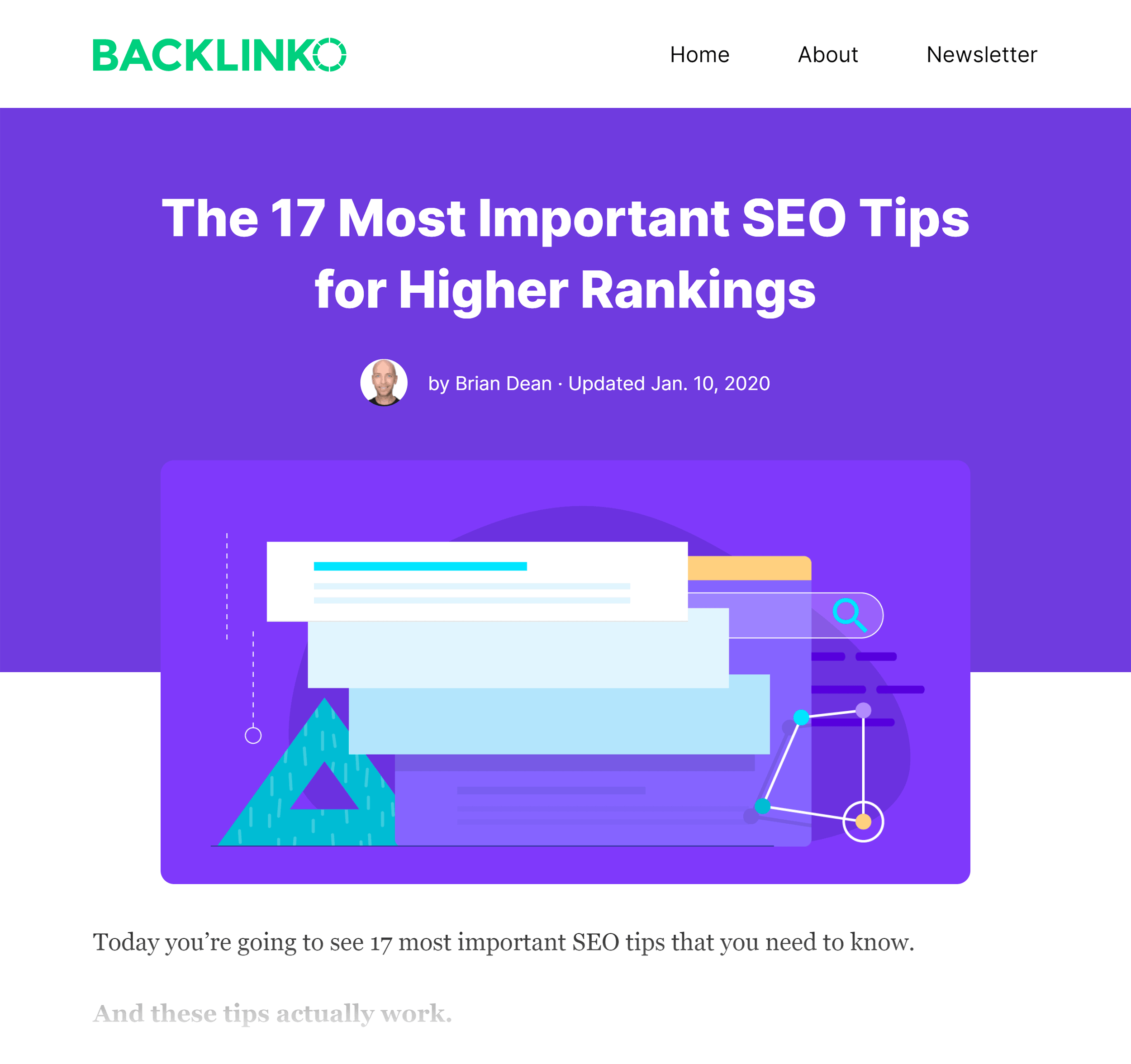 Backlinko – منشور نصائح قابلة للتنفيذ لتحسين محركات البحث