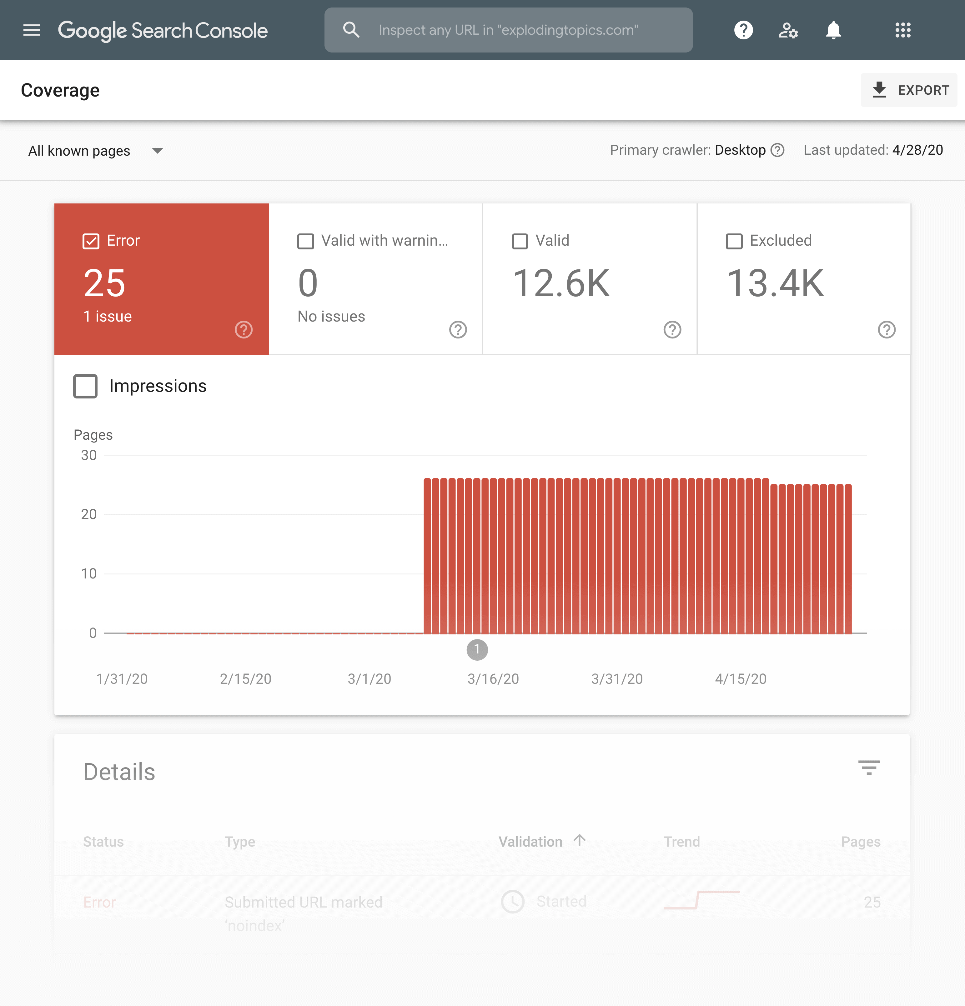 Google Search Console Coverage