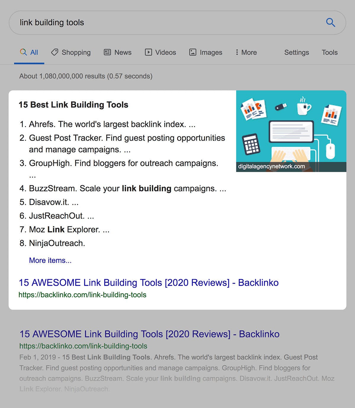 Link Building Tools Post Featured Snippet