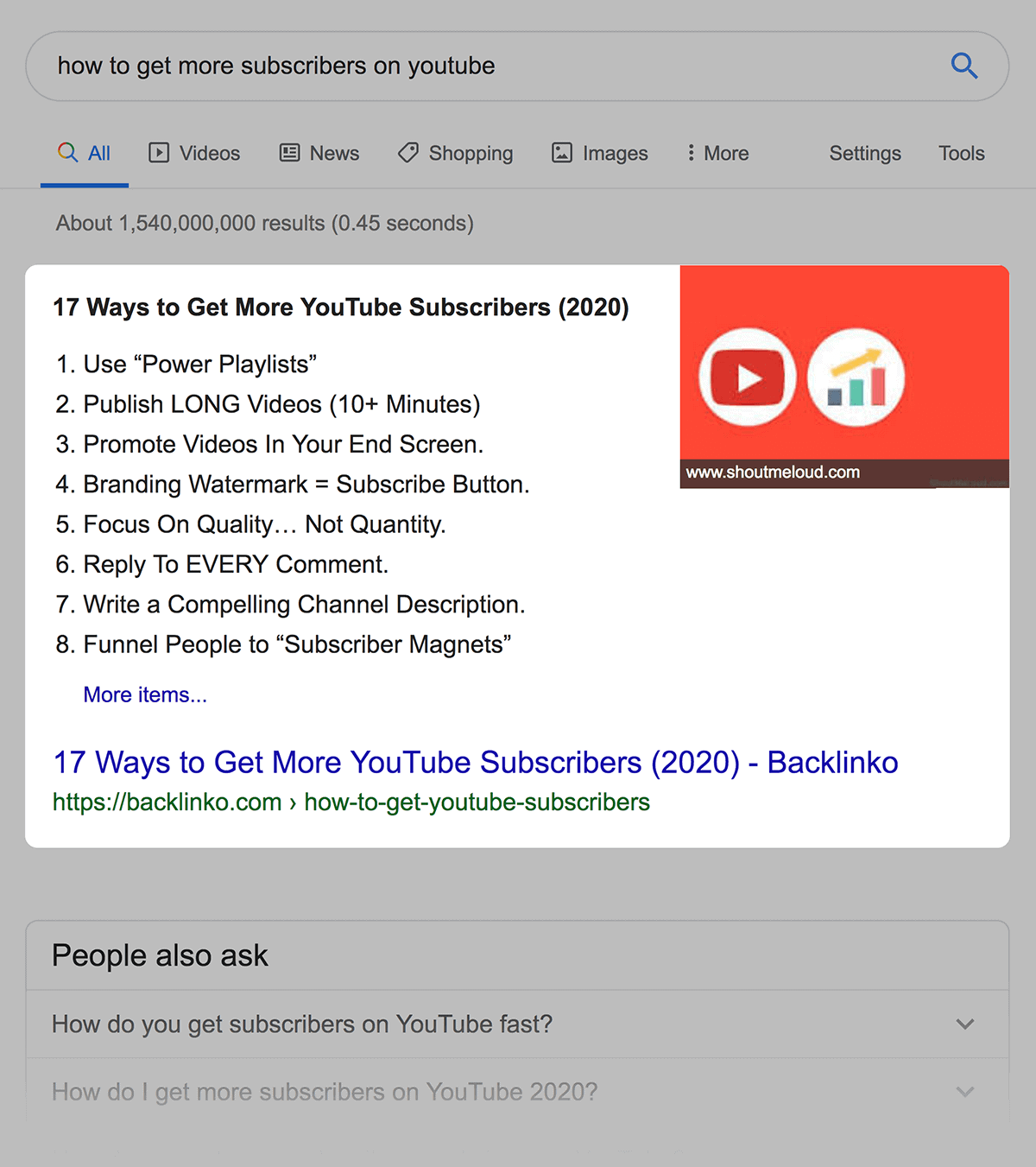 More YouTube Subscribers Featured Snippet