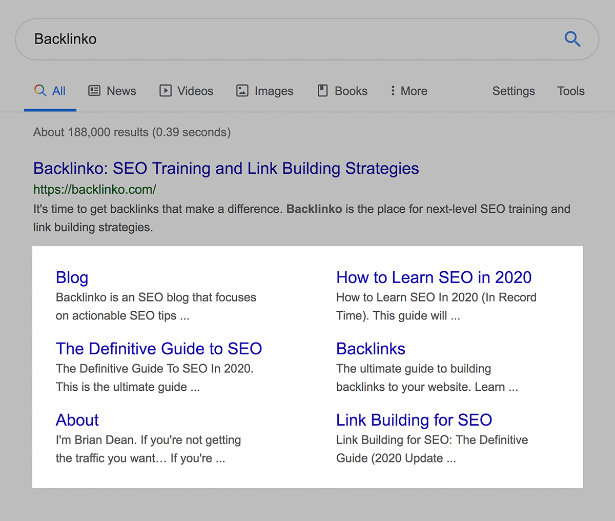 SERP With Sitelinks SERP With Sitelinks