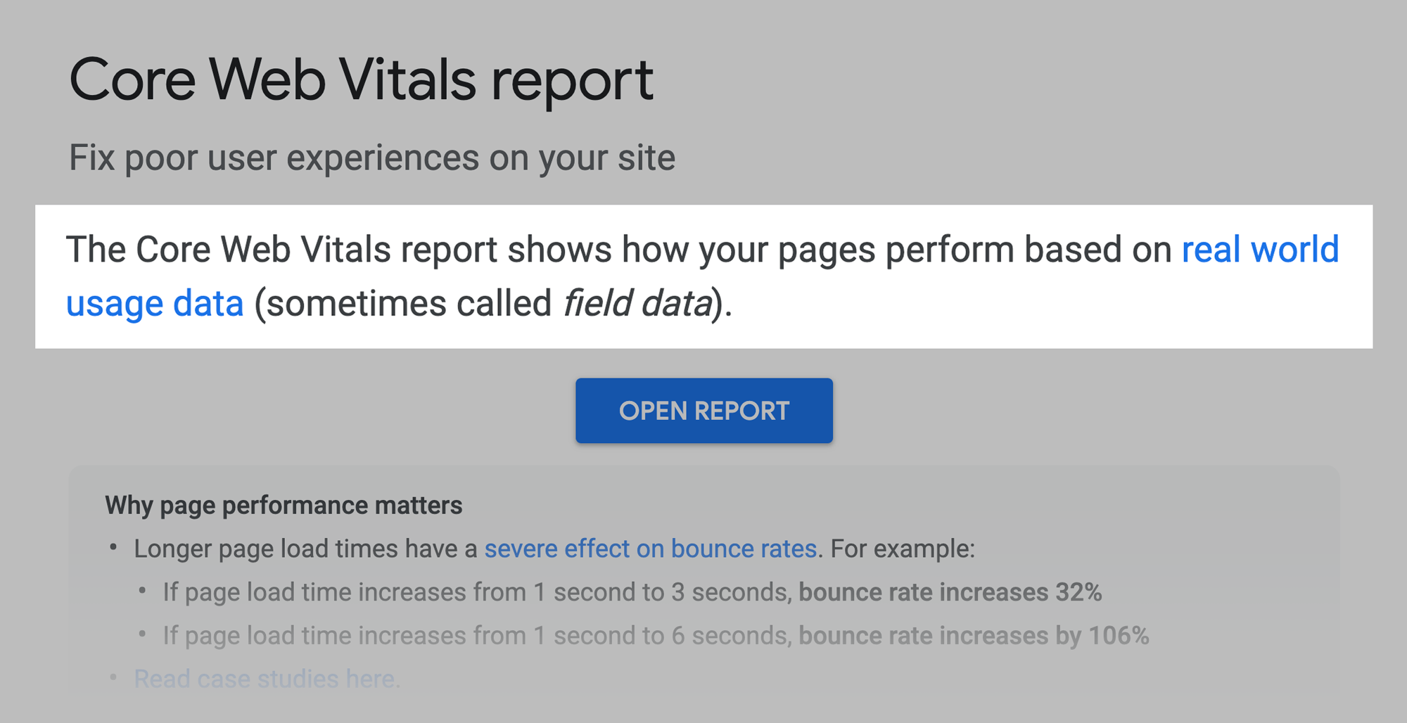 Google – Core web vitals report