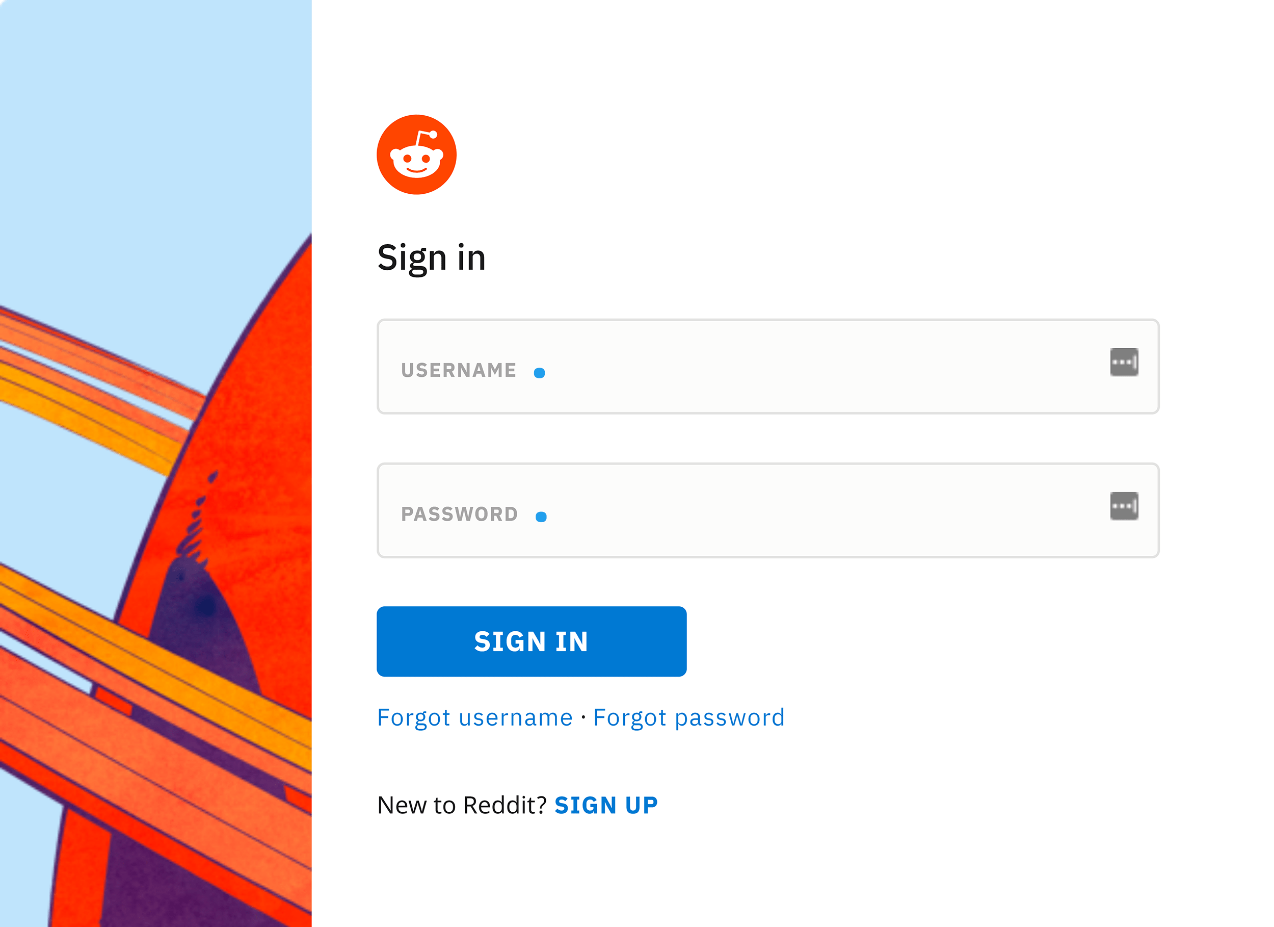 Reddit login screen