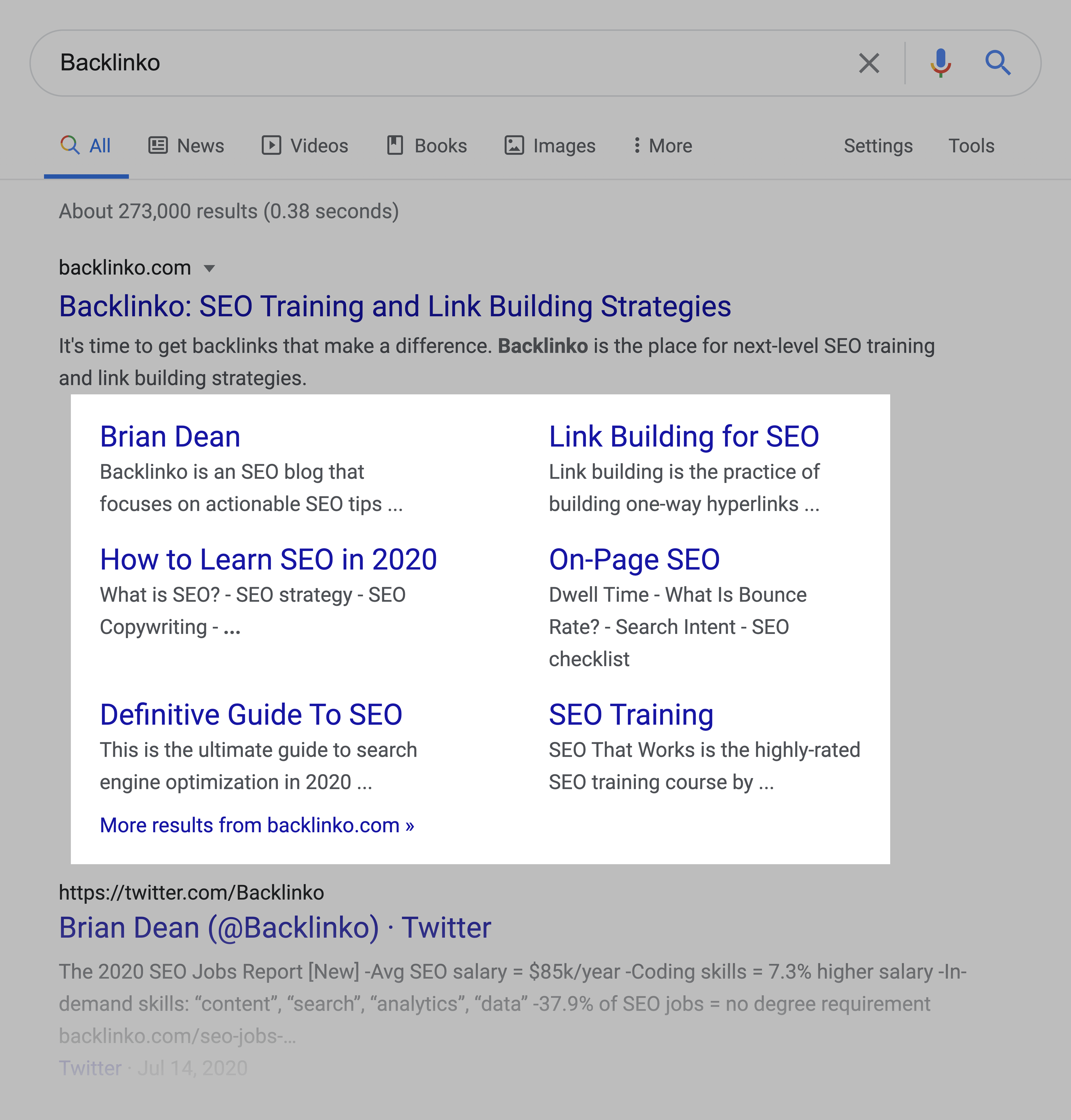 Backlinko SERPs Sitelinks