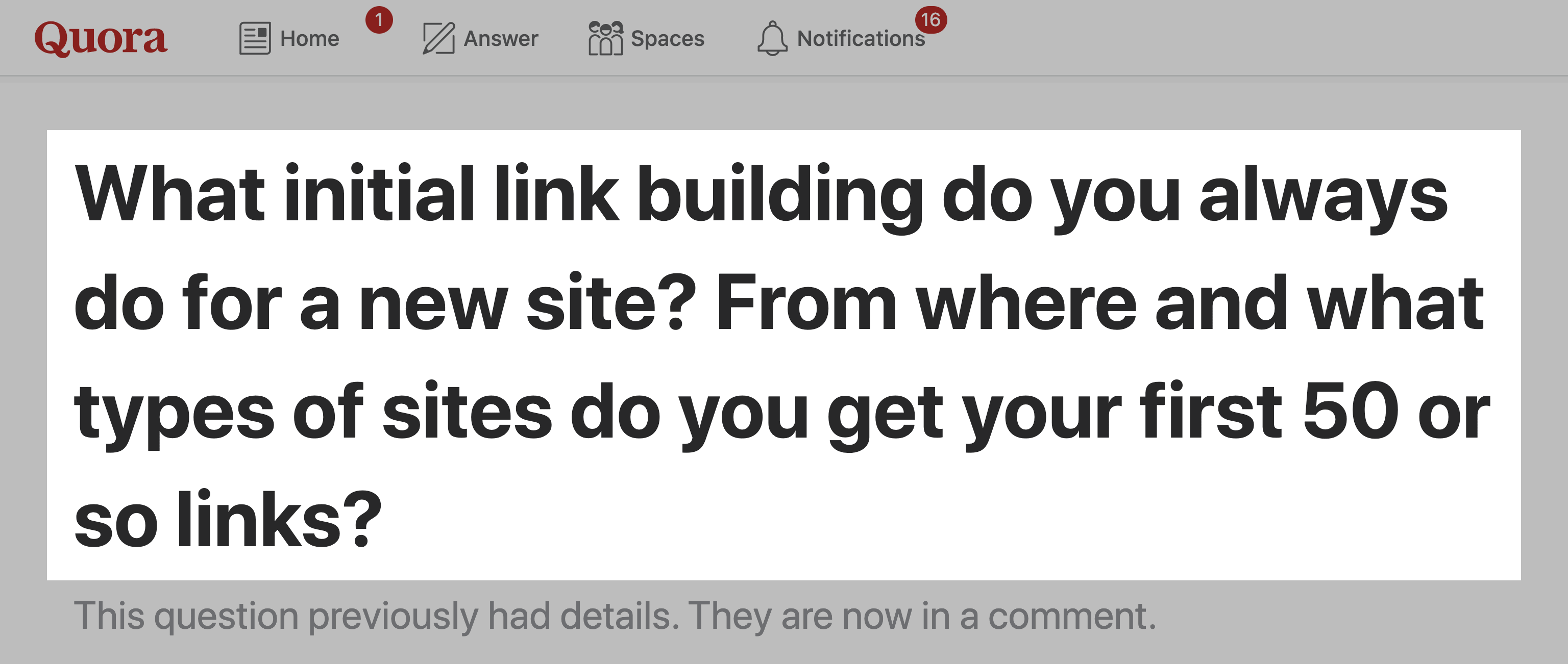 Quora – Initial Link Building Question