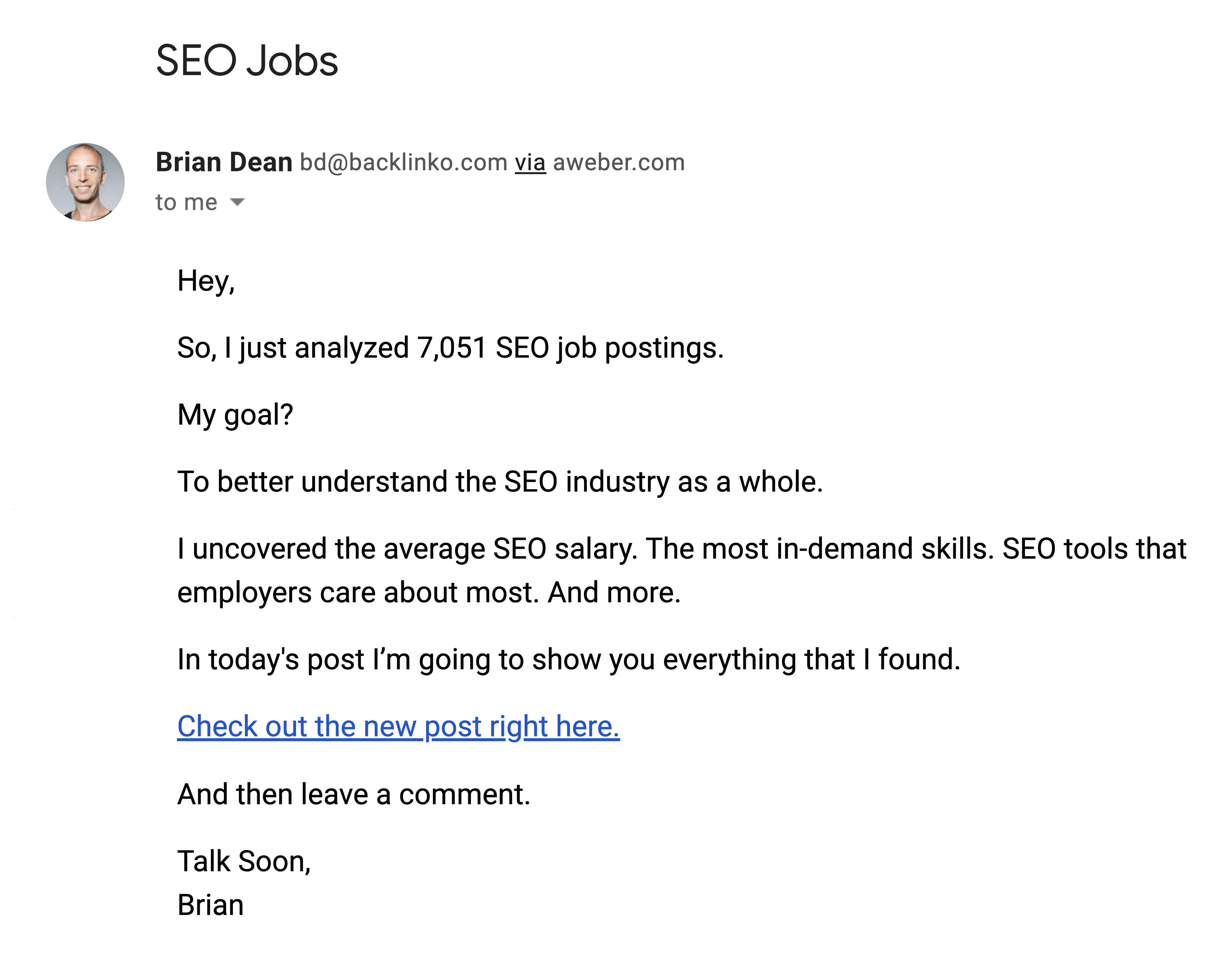 SEO Jobs Report Email