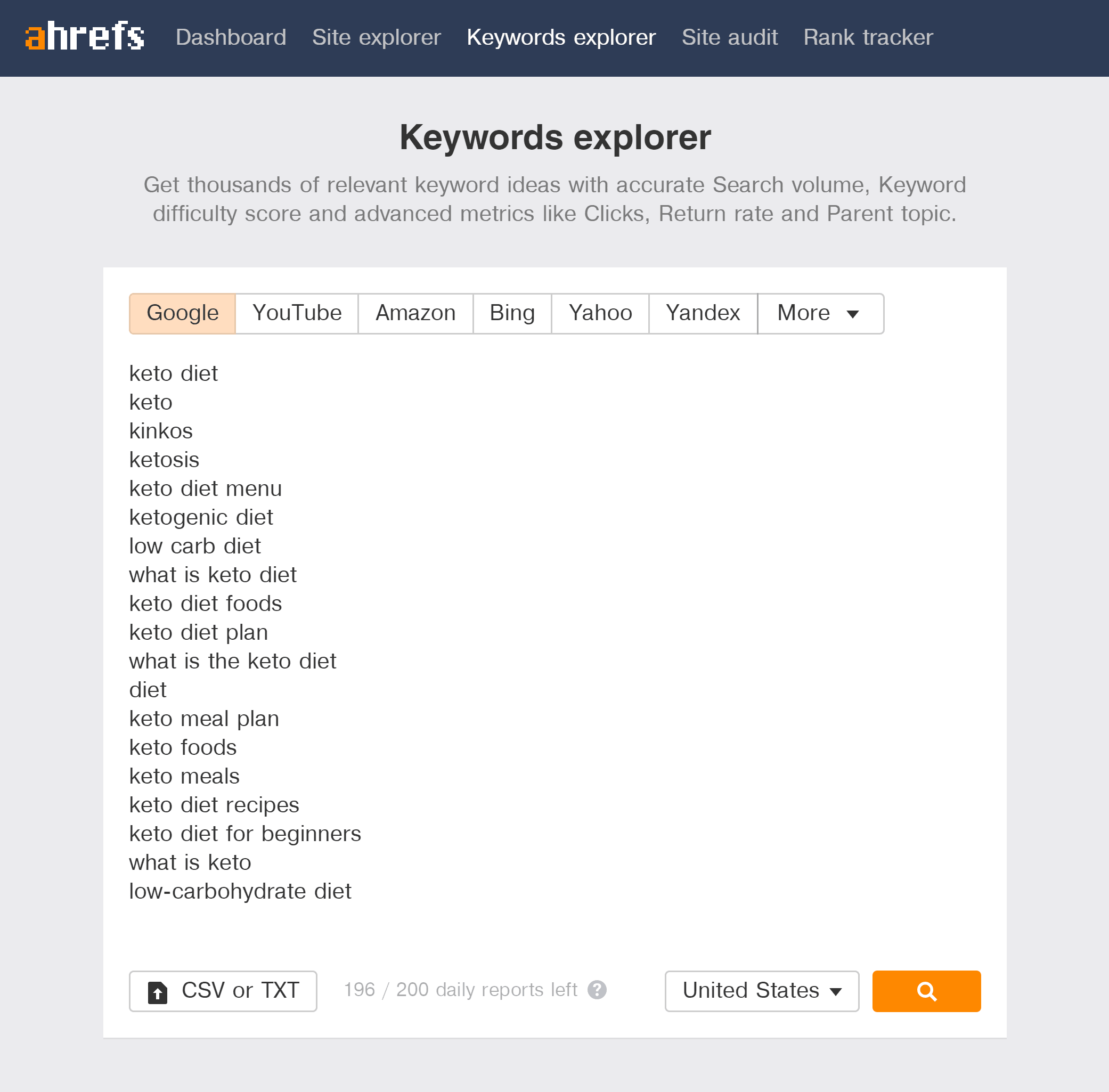 Ahrefs - Carga de CSV del explorador de palabras clave Ahrefs - Carga de CSV del explorador de palabras clave