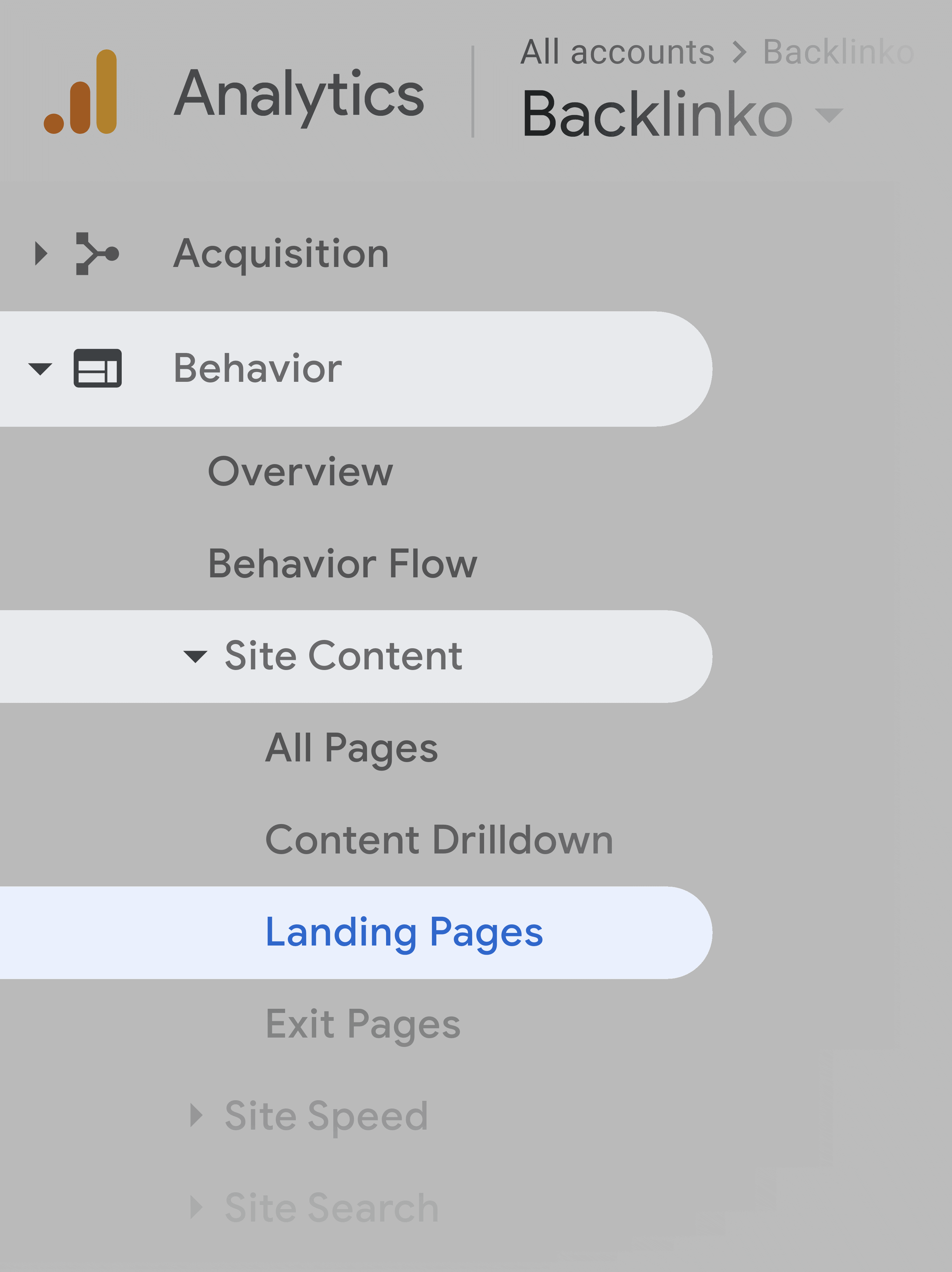 Google Analytics – Navigation To Landing Pages