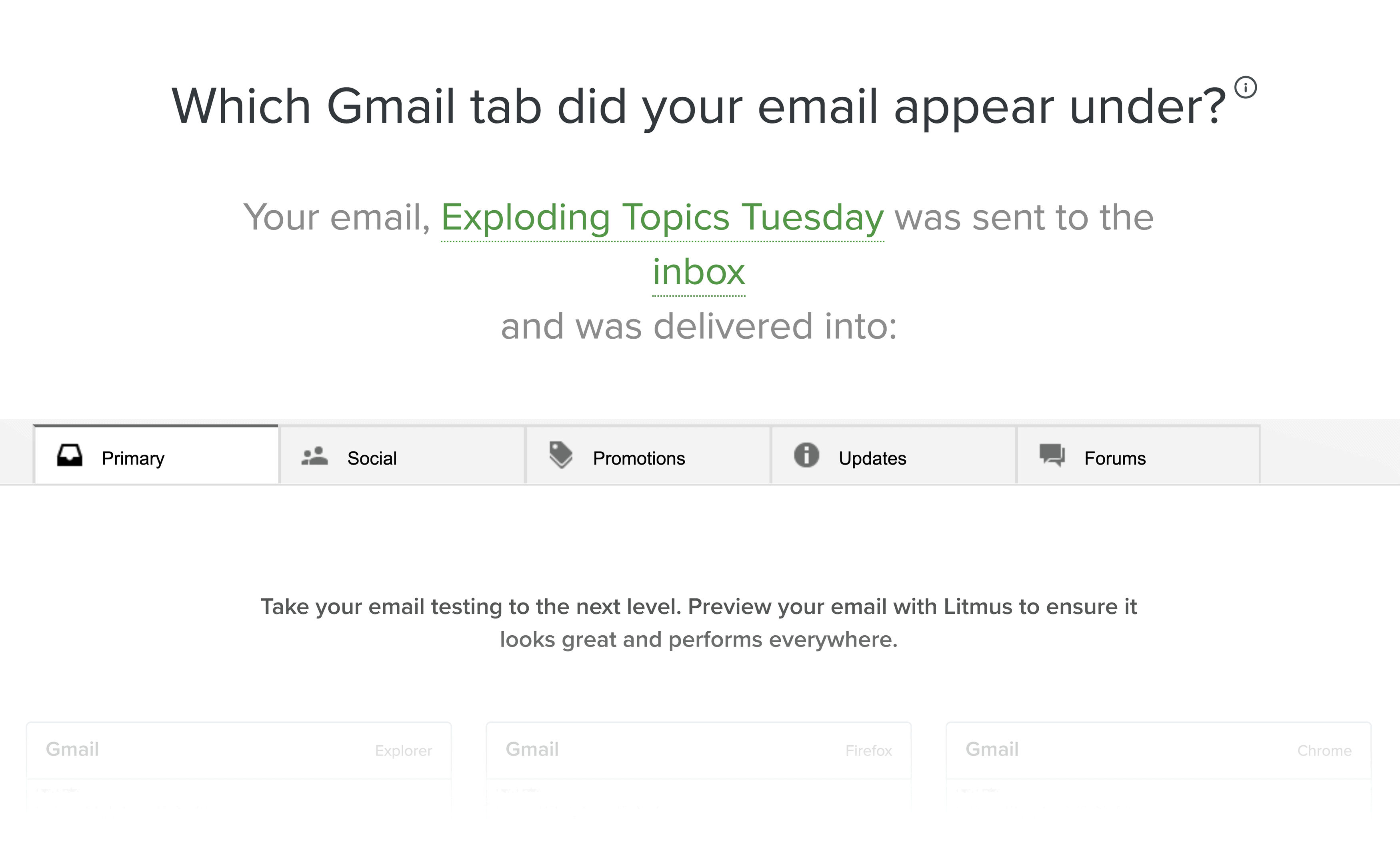 Litmus Gmail Tab Testing Tool Results