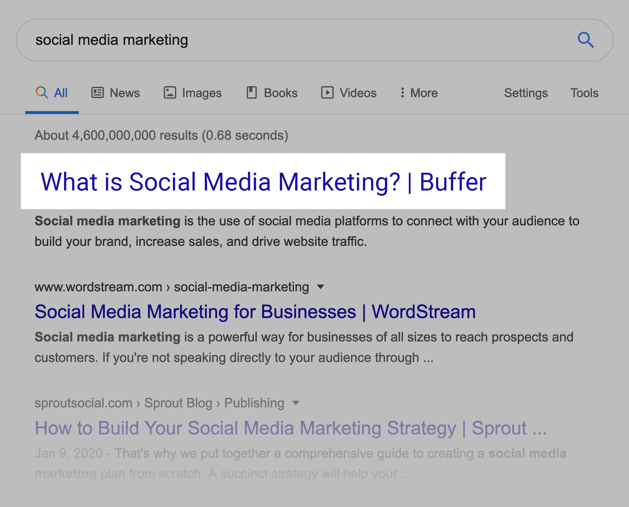 Social Media Marketing SERP