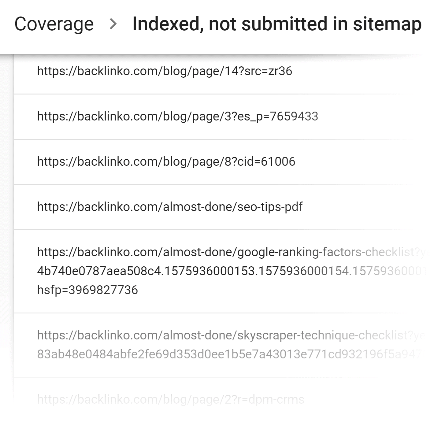 Páginas quase concluídas indexadas