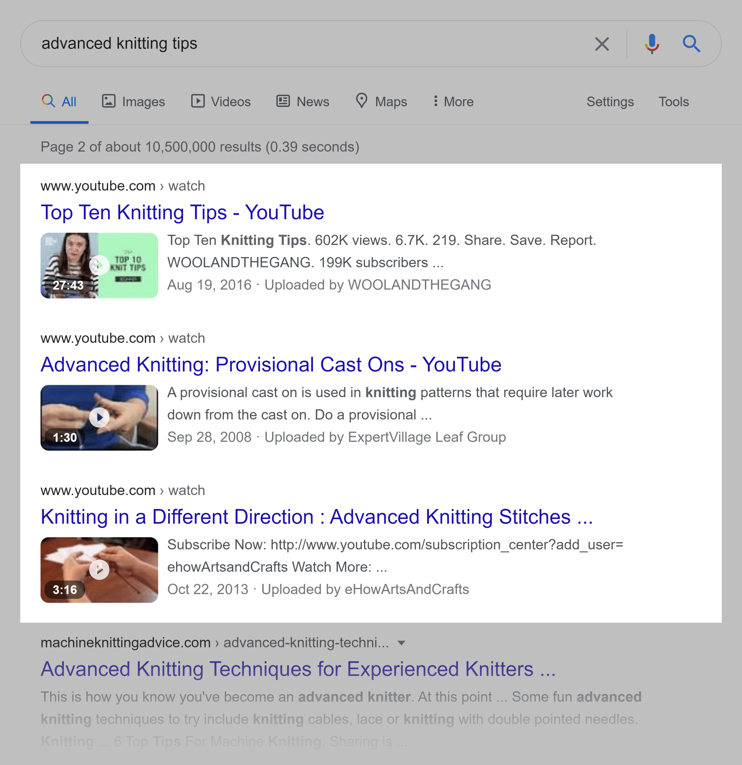 Google SERP – Advanced knitting tips Google SERP – Advanced knitting tips