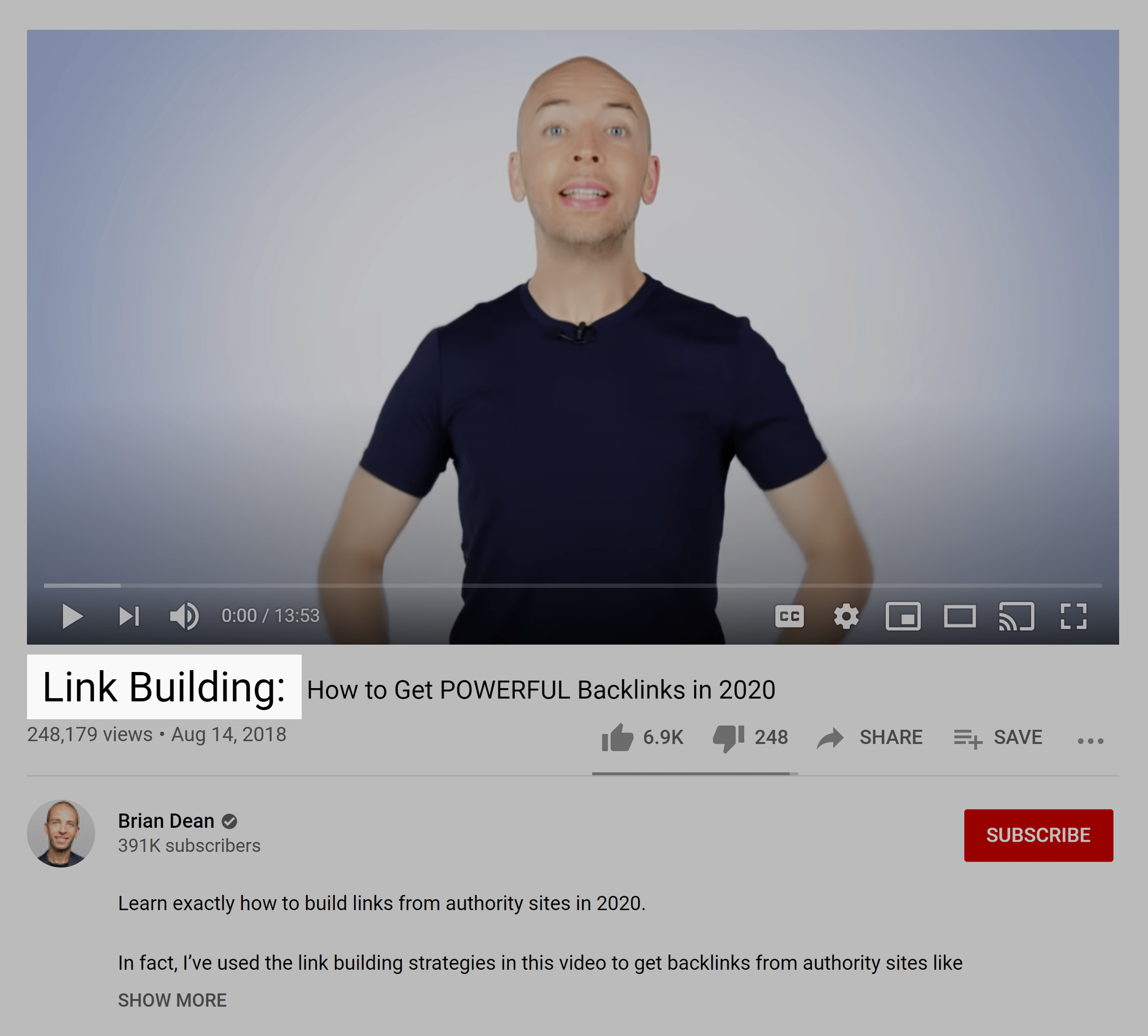 “Link building” keyword in video title "Link building" keyword in video title