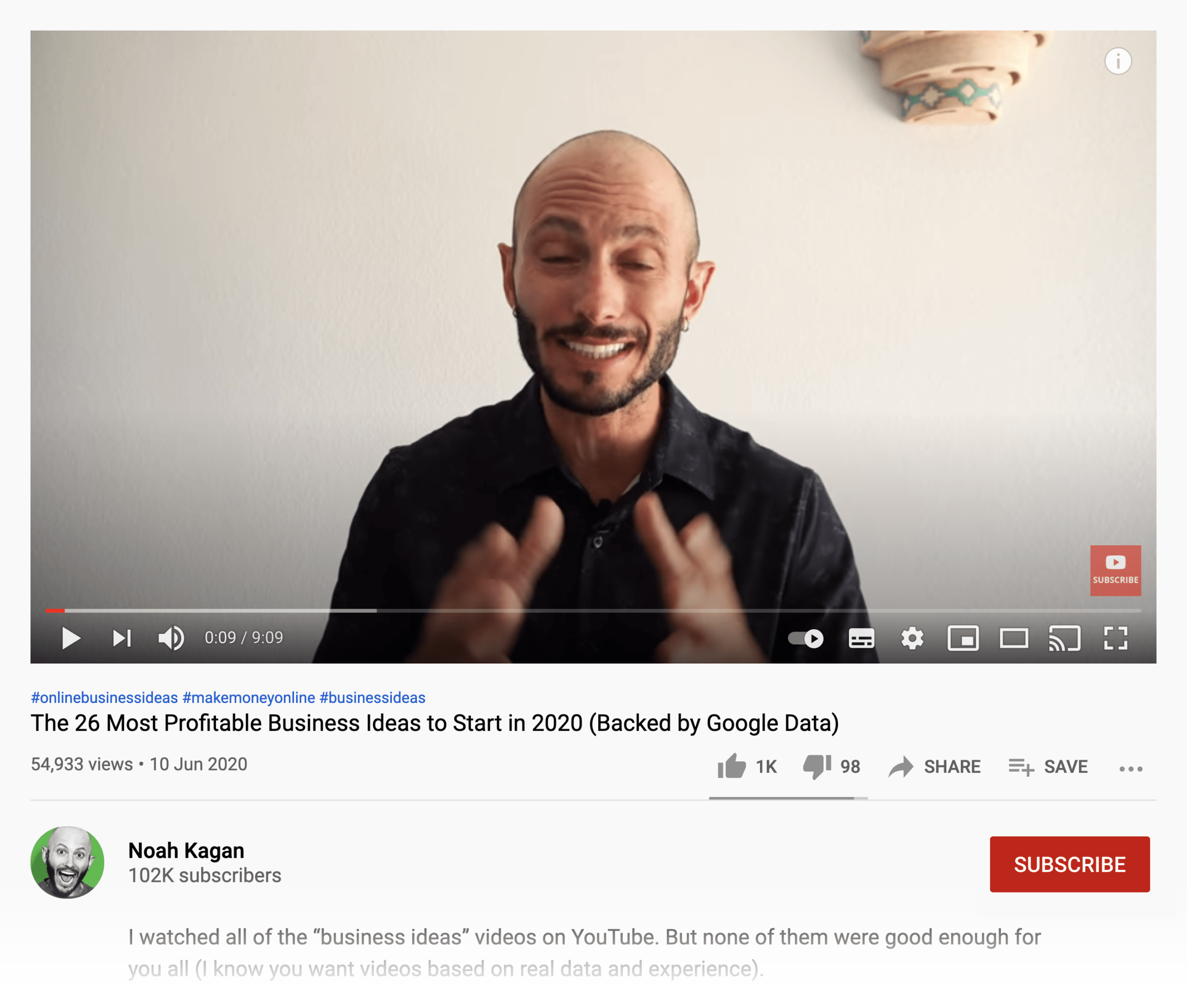 Noah Kagan YouTube Video About Exploding Topics List