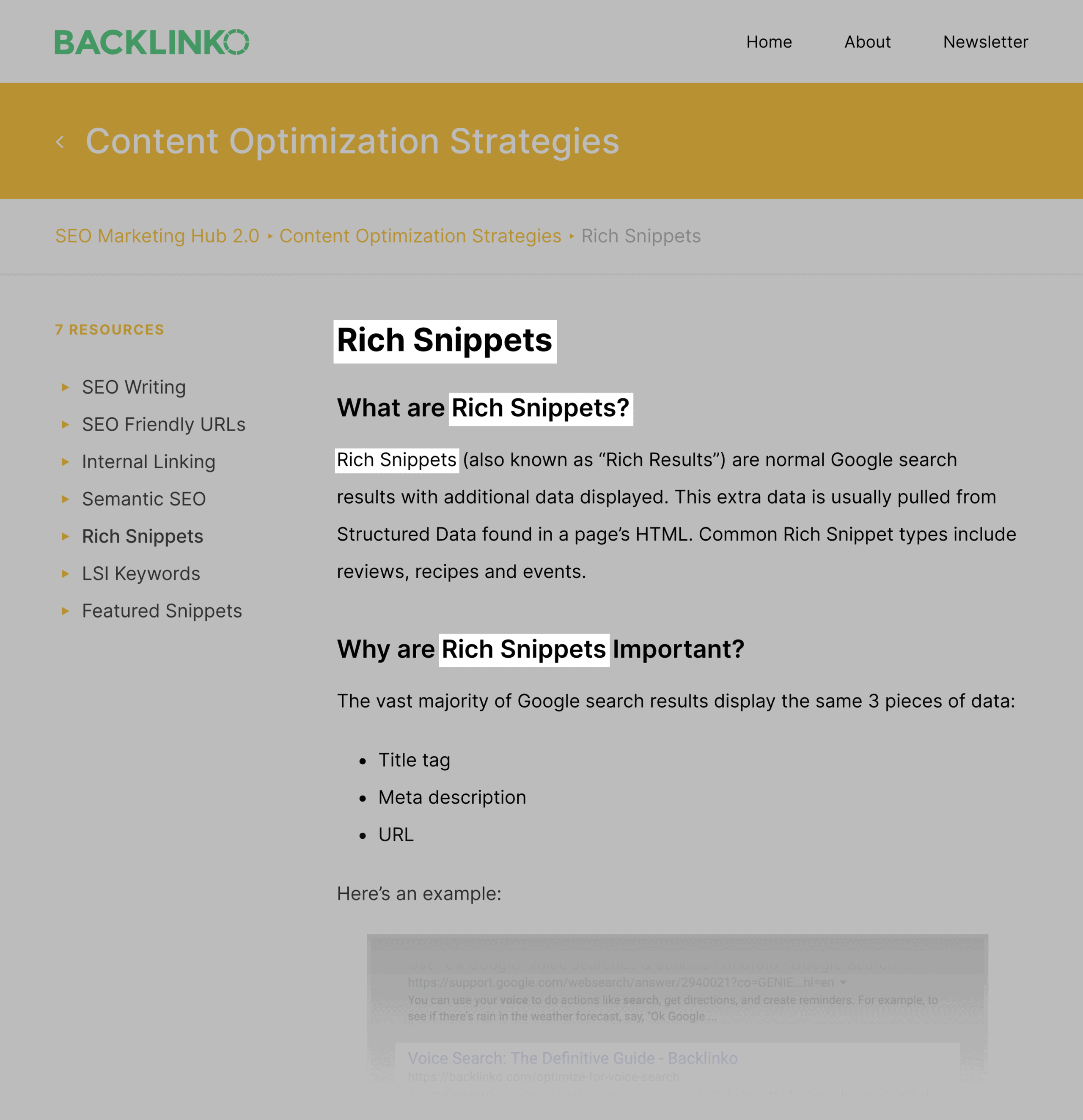 Página otimizada em torno de rich snippets de palavras-chave