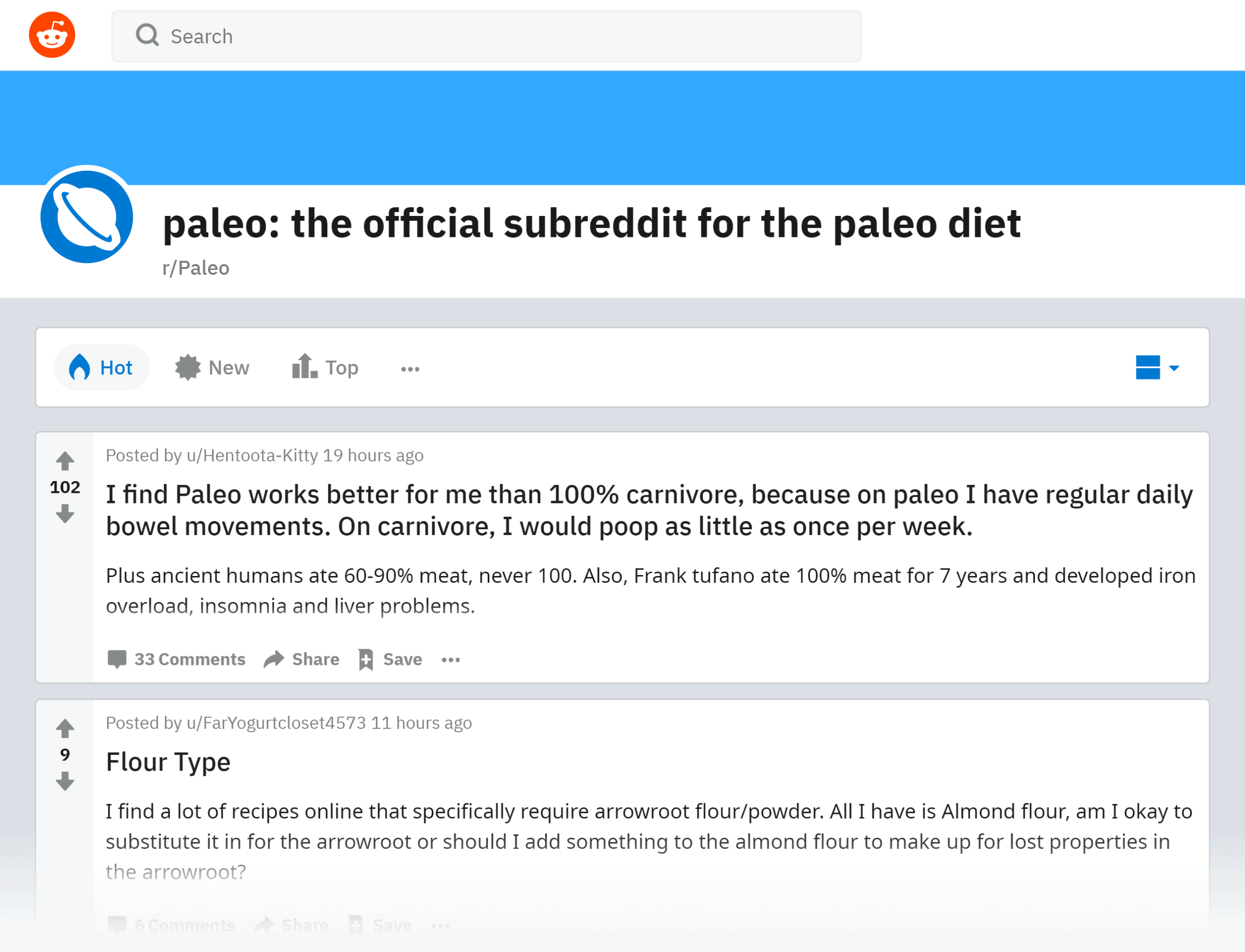 Reddit – Paleo subreddit