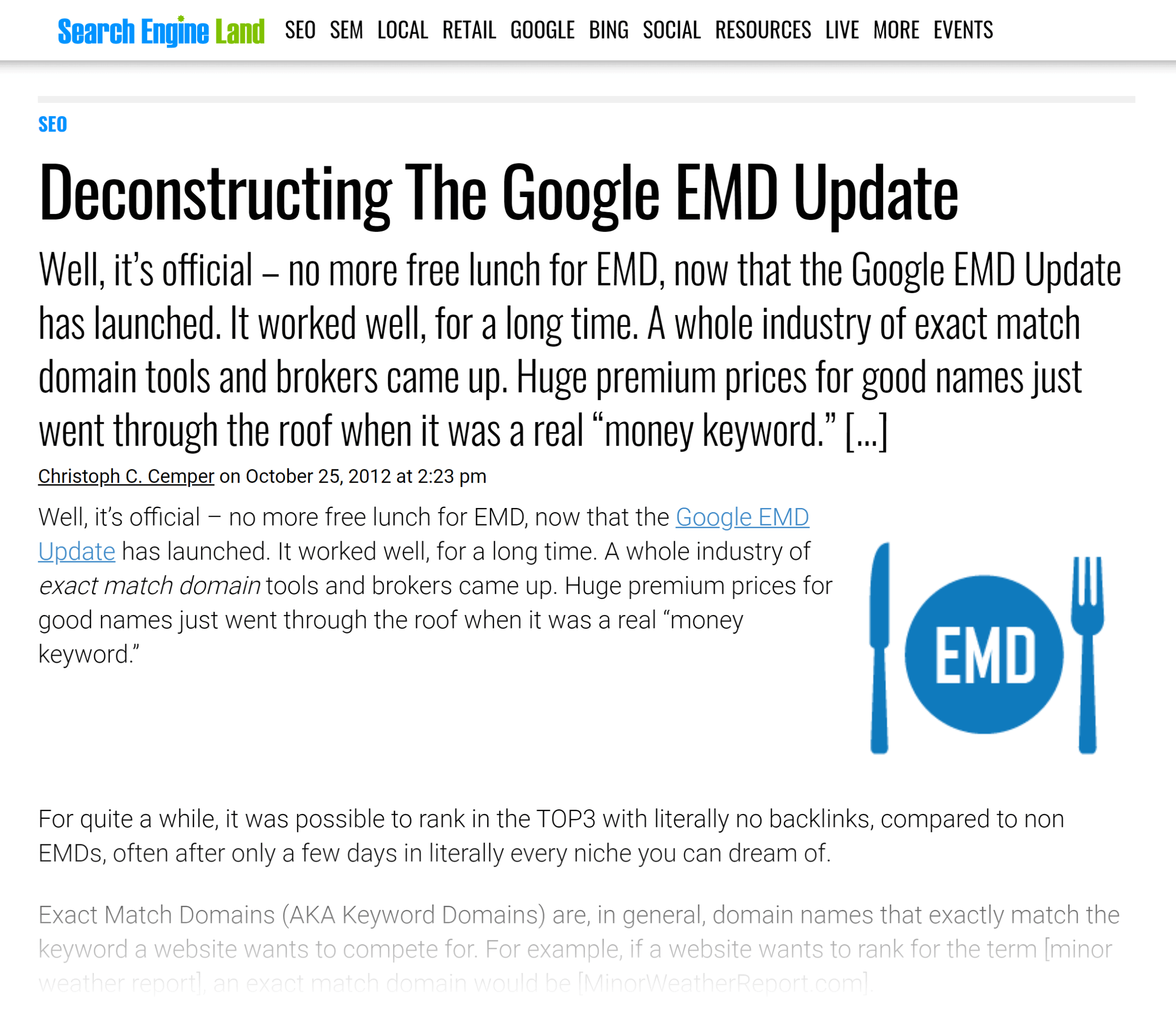 Search Engine Land: actualización de Google EMD