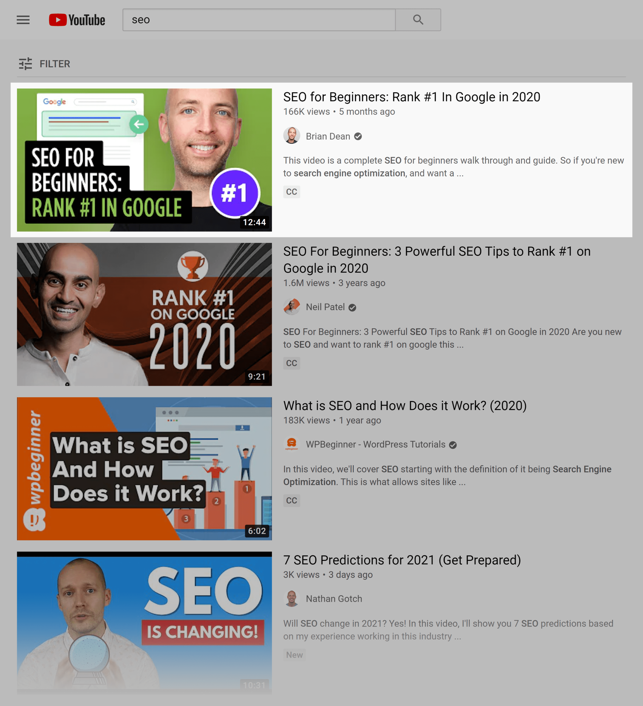 YouTube search results – SEO YouTube search results – SEO