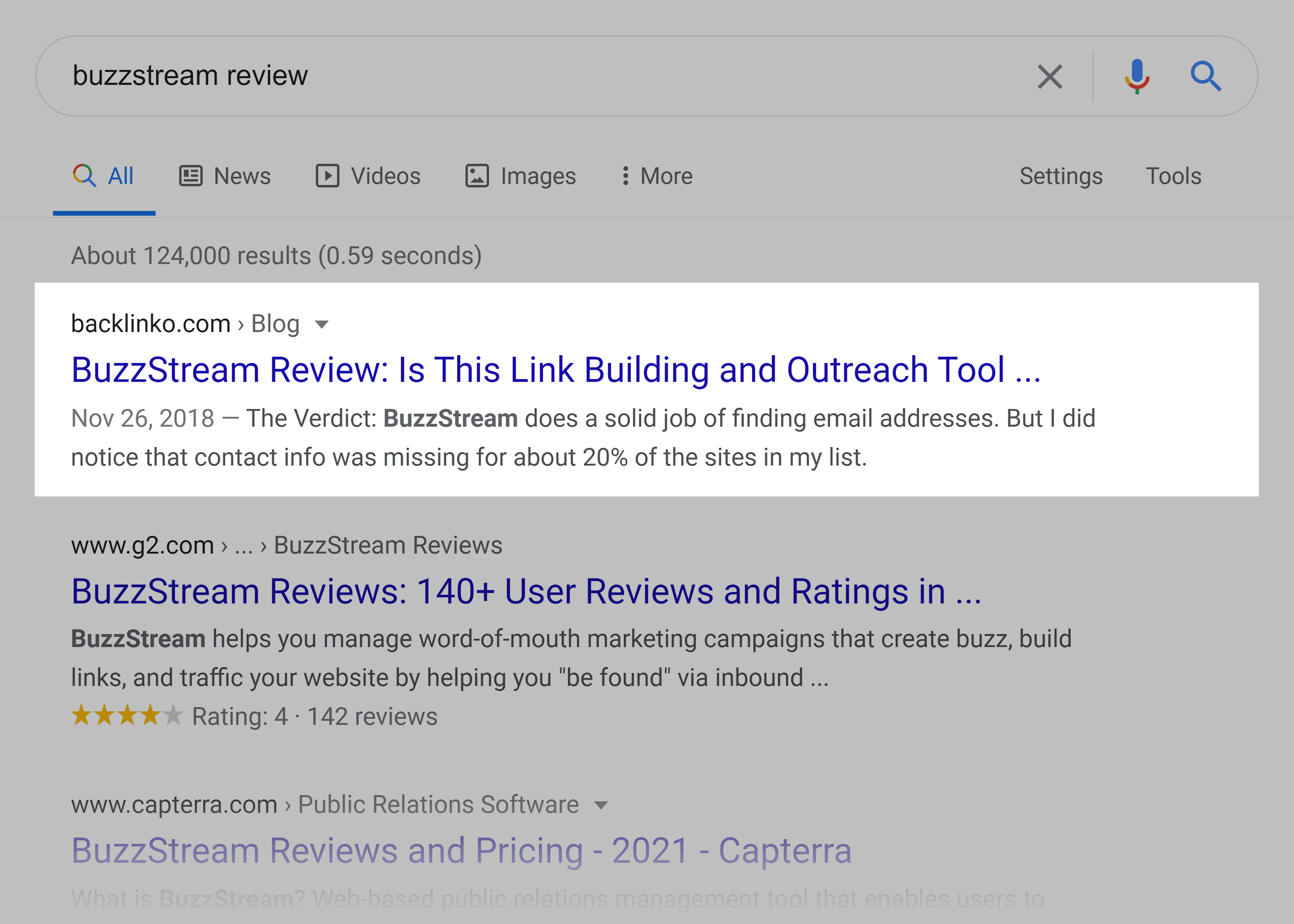 Google SERP – BuzzStream review