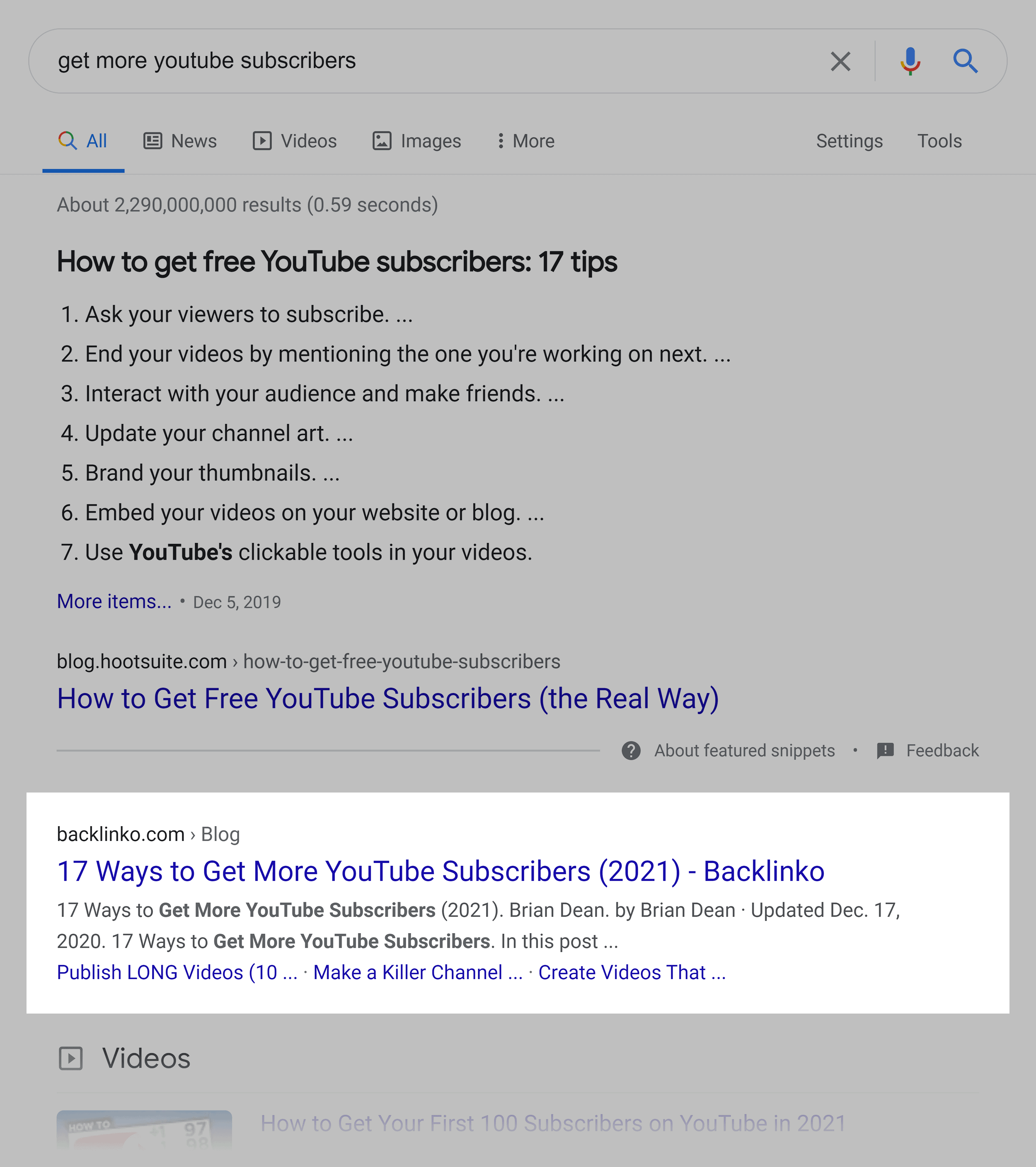 Google SERP – Get more YouTube subscribers