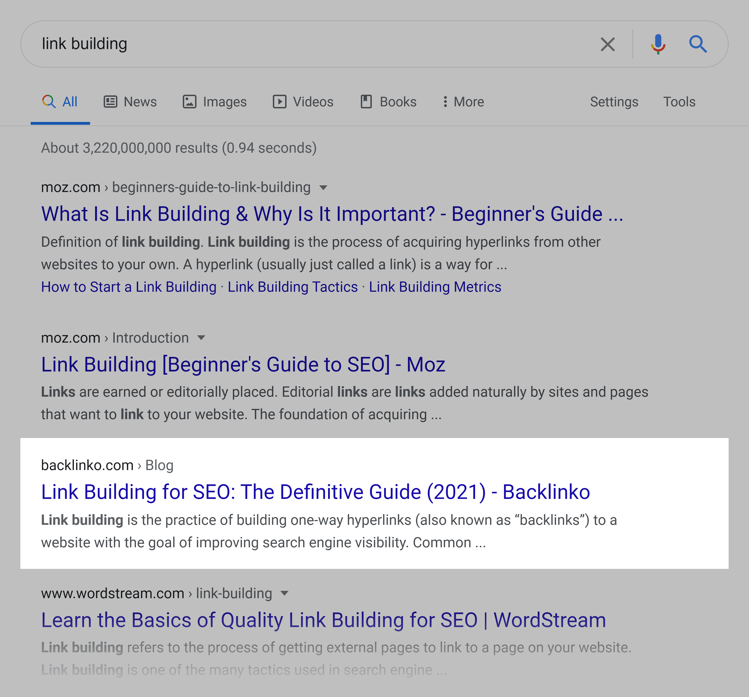 Google SERP – Link building