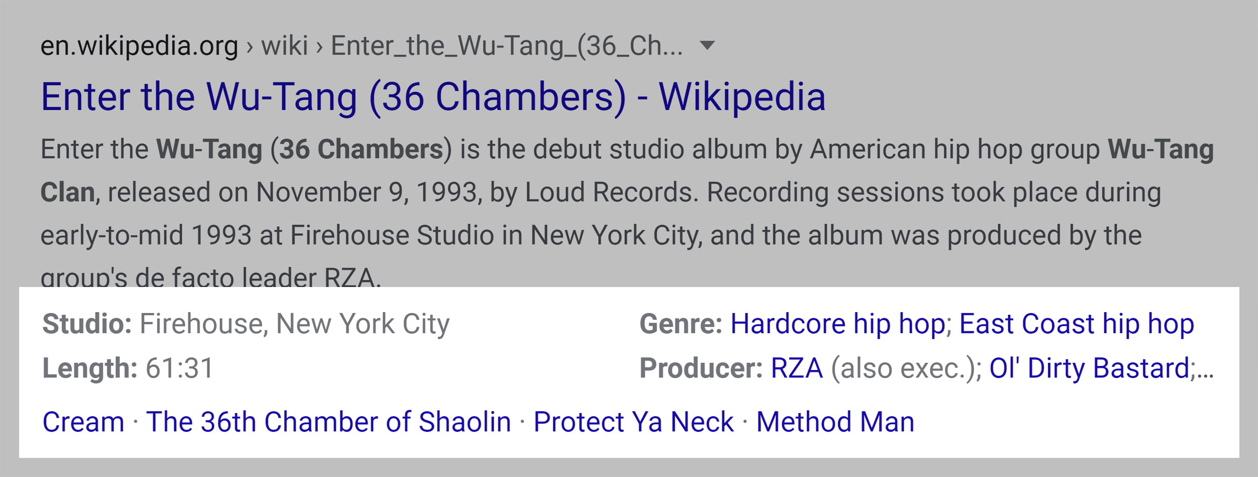 Google SERP - Rich snippet - Music