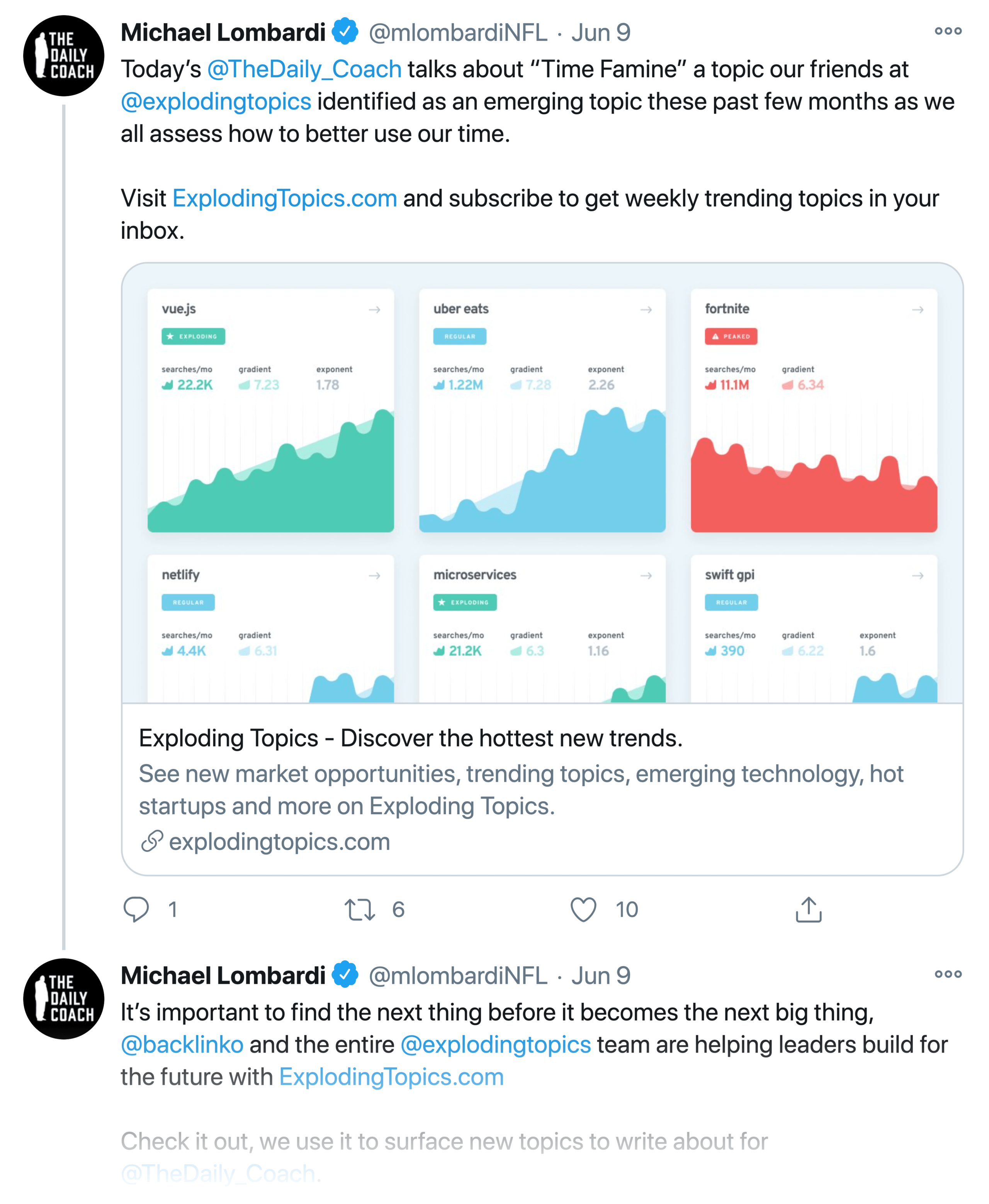 Mike Lombardi – Tweet About Exploding Topics