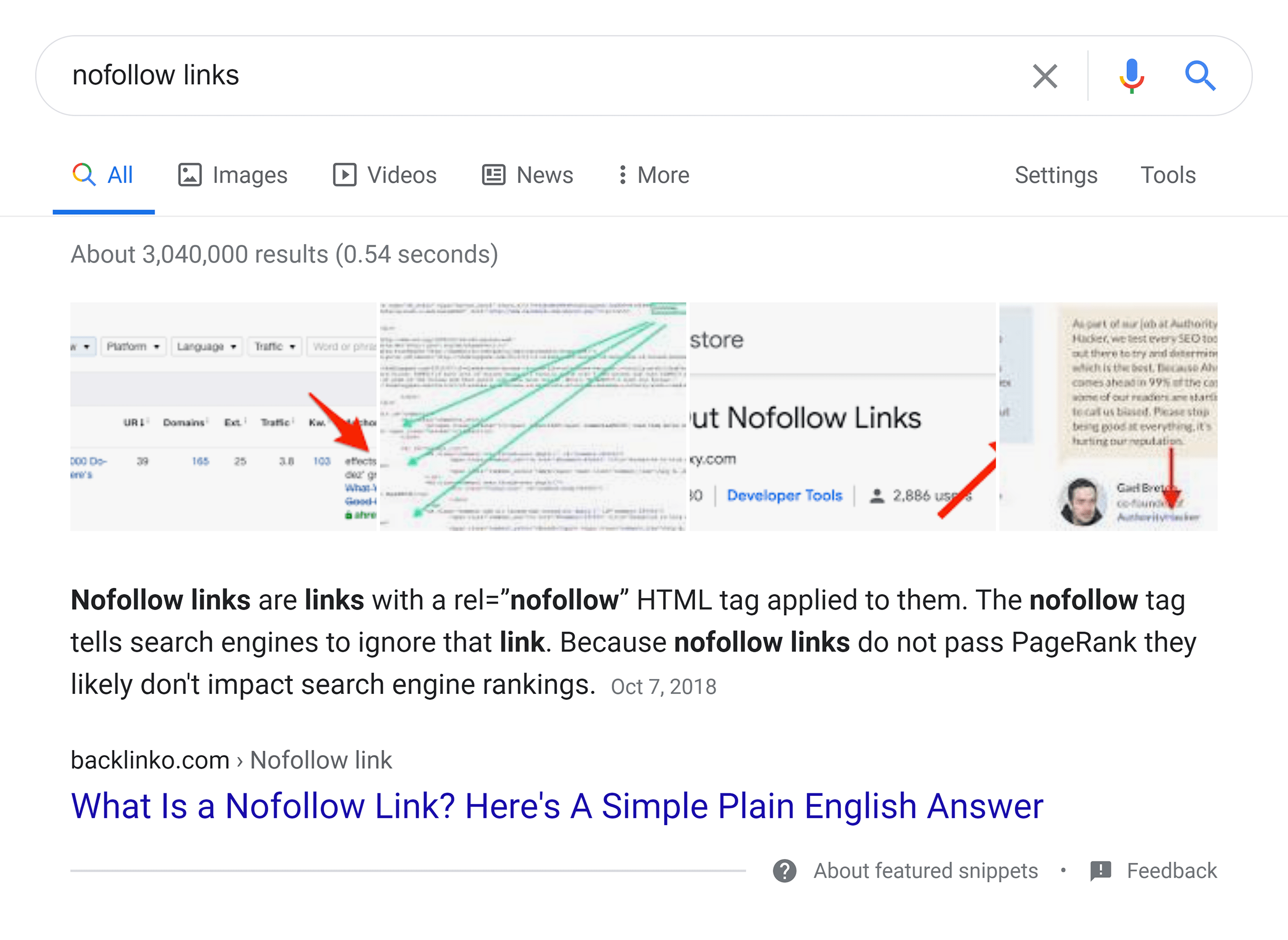 Nofollow links – Featured snippet