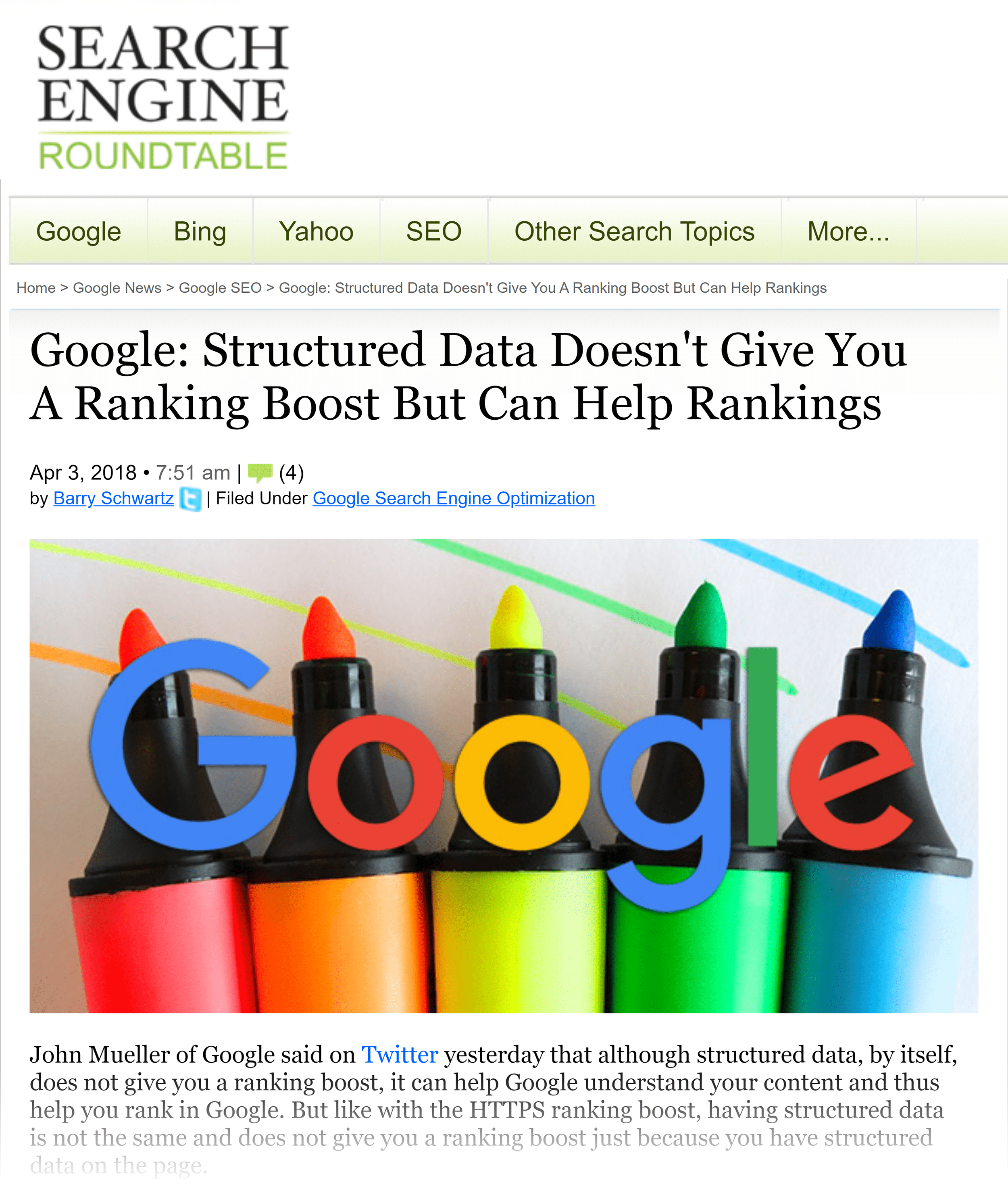 Search Engine Roundtable - Google structured data ranking factor