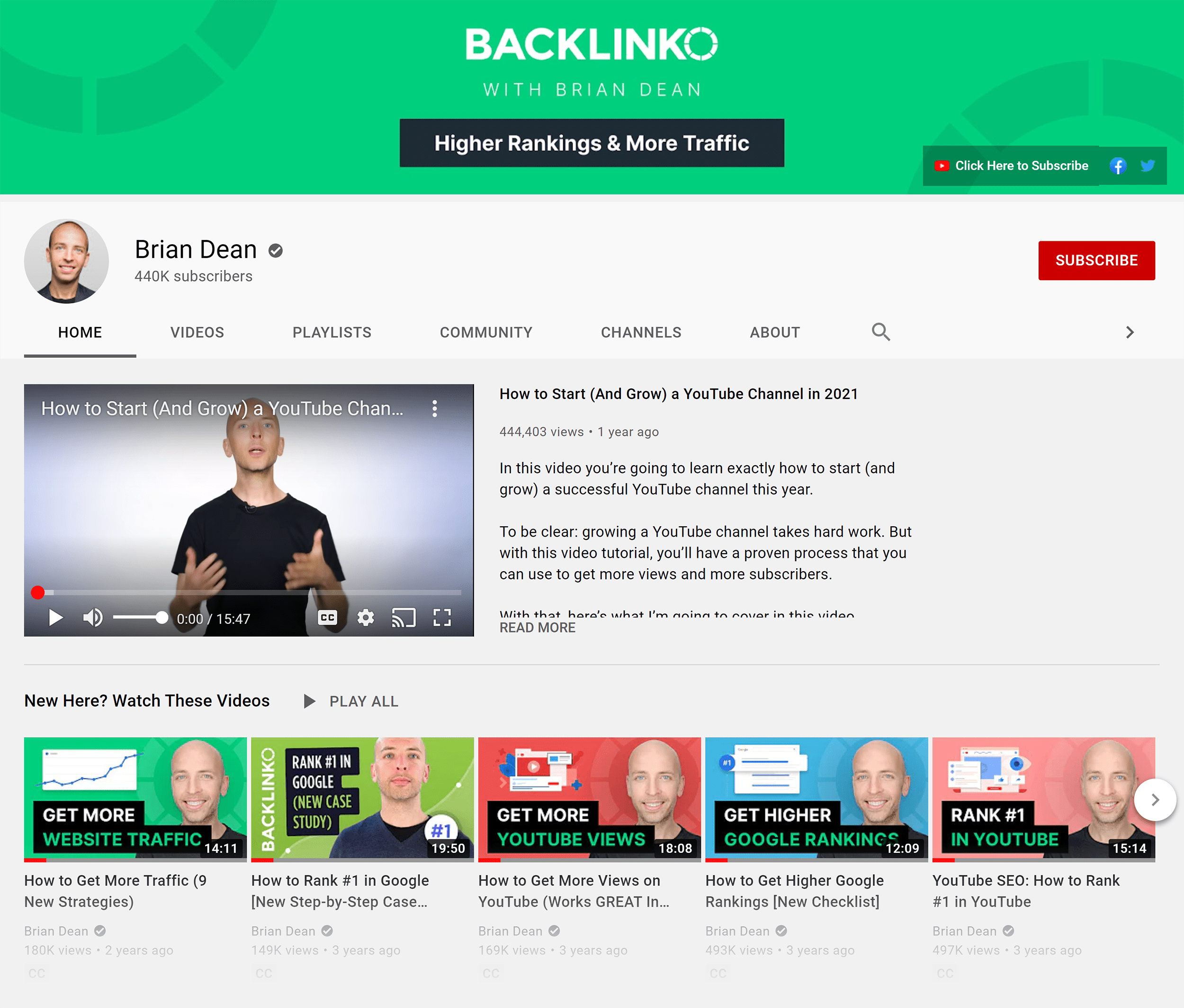 Backlinko ช่อง YouTube 2021