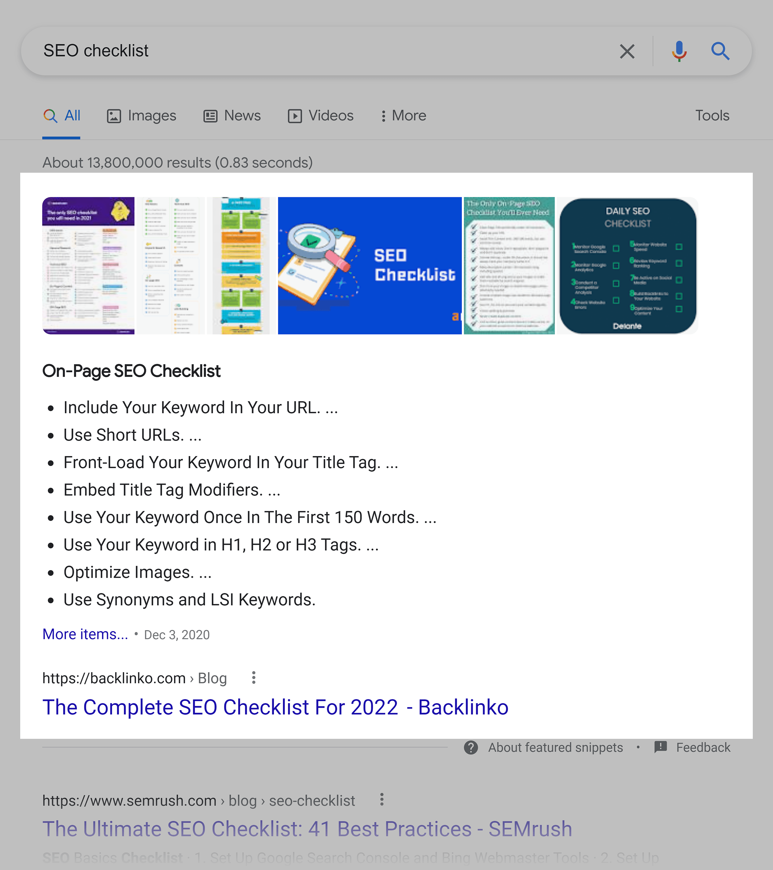Google SERP – SEO checklist