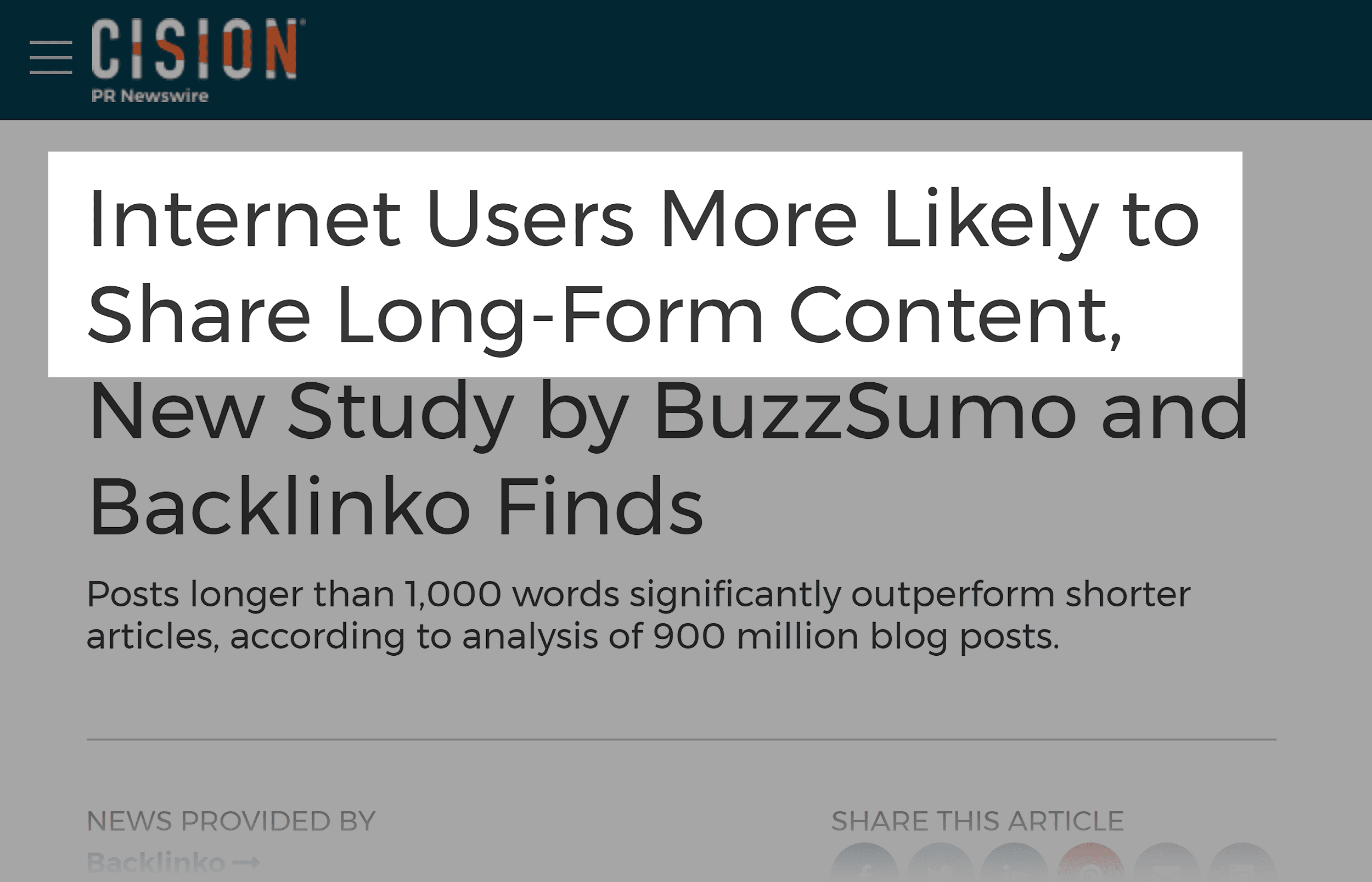 PR Newswire – Users more likely to share long form content