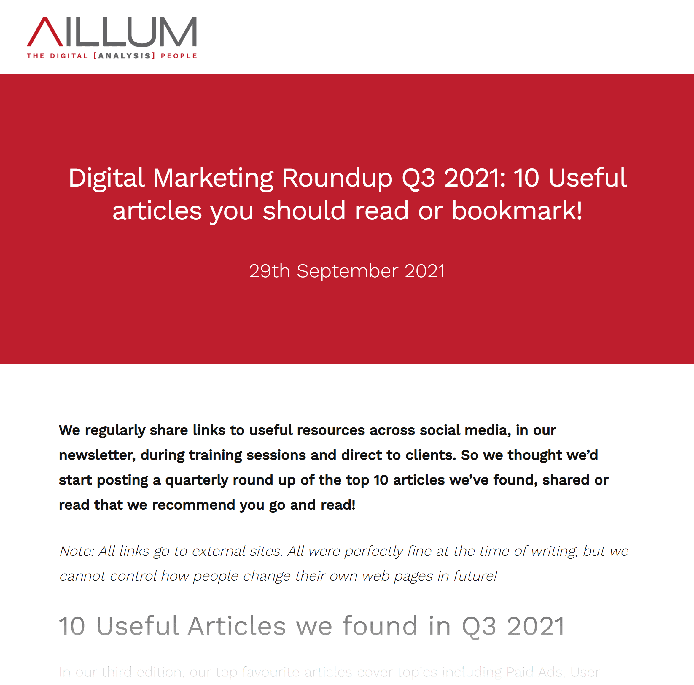 Aillum – Digital marketing roundup