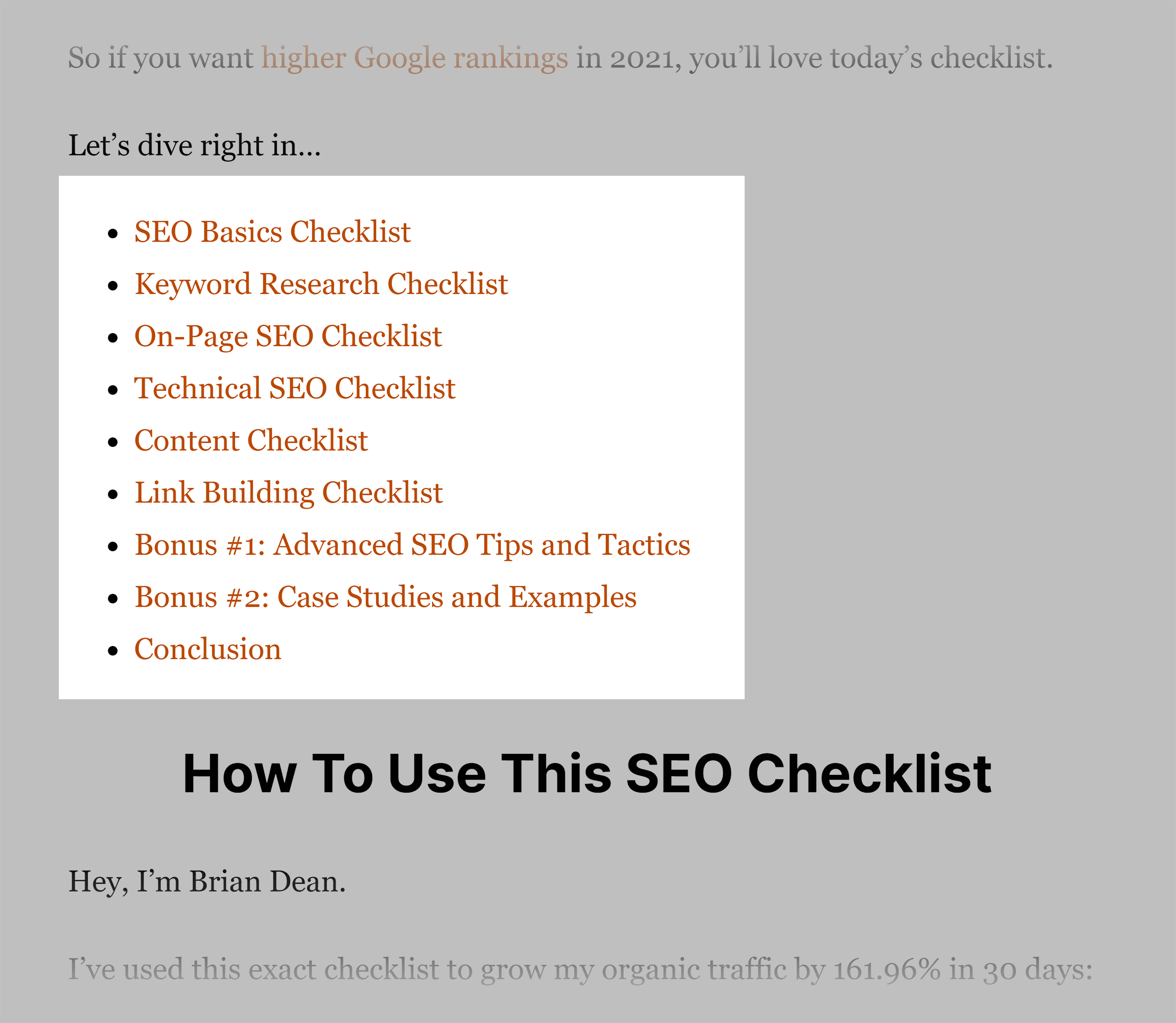 Seo Checklist – Post Sections