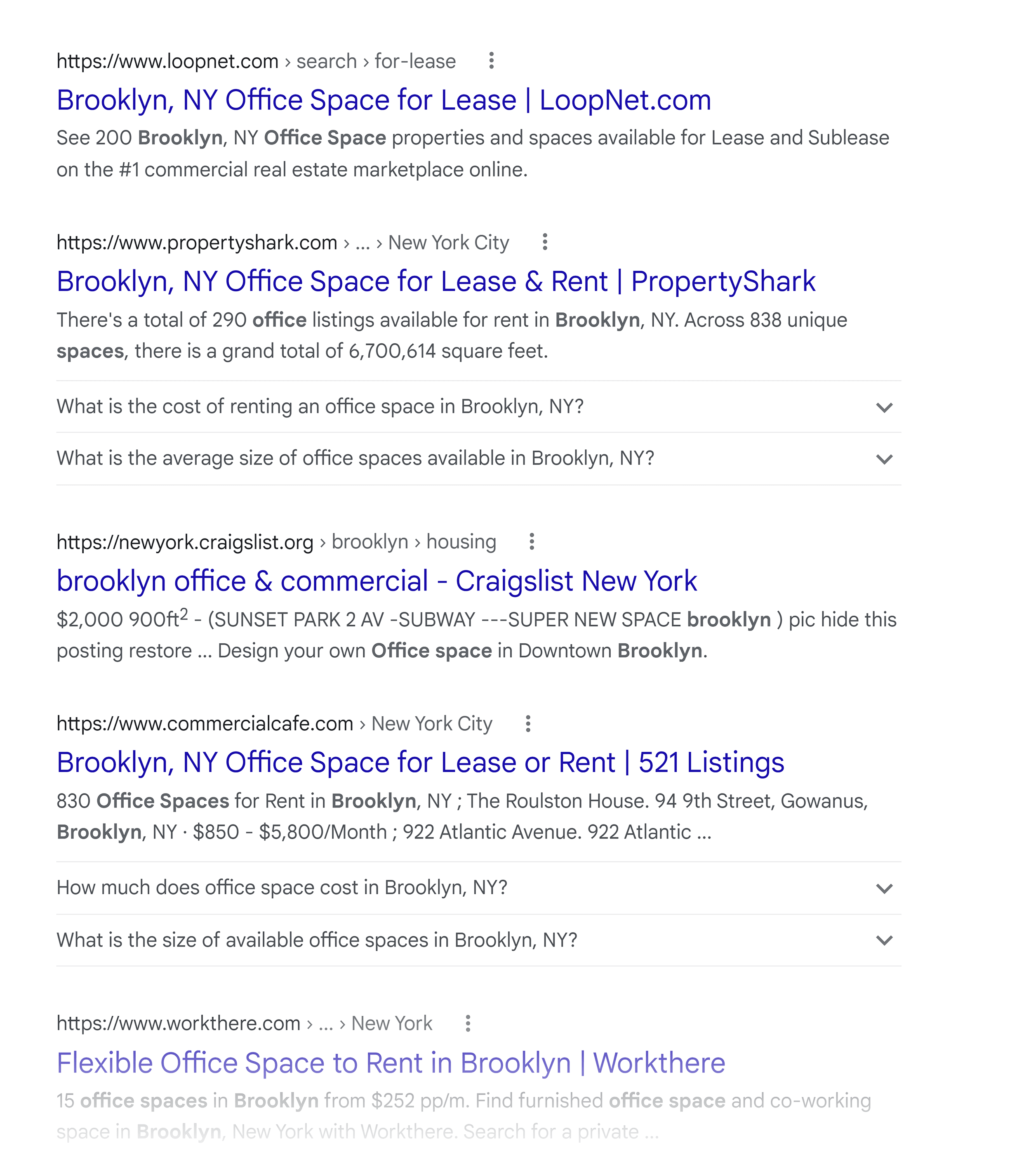 Office space Brooklyn – Product pages in SERP