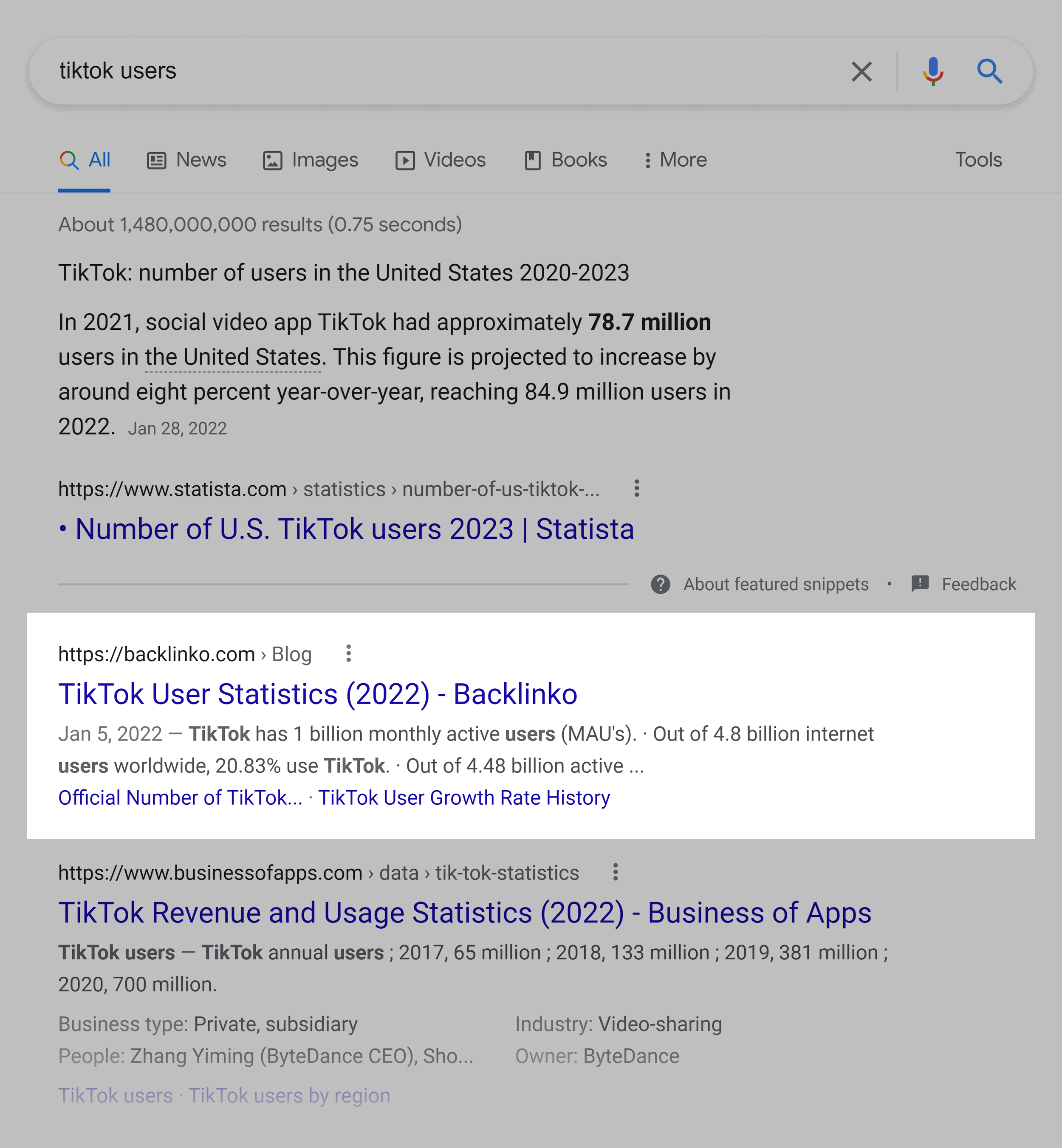 Google SERP – TikTok users