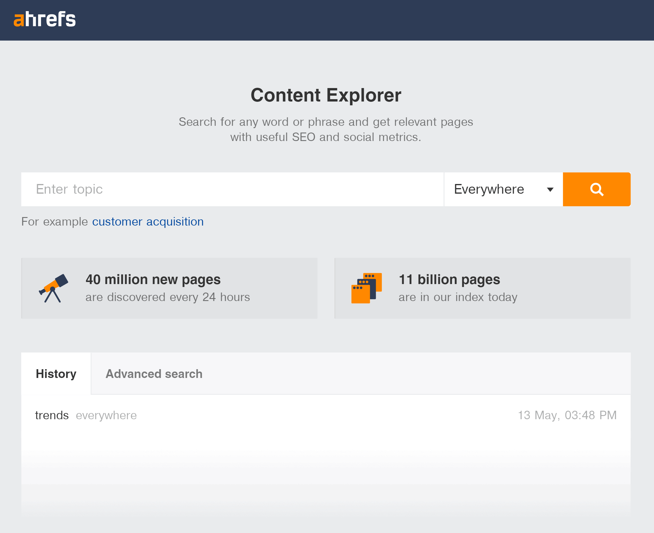 Ahrefs – Content explorer – Homepage