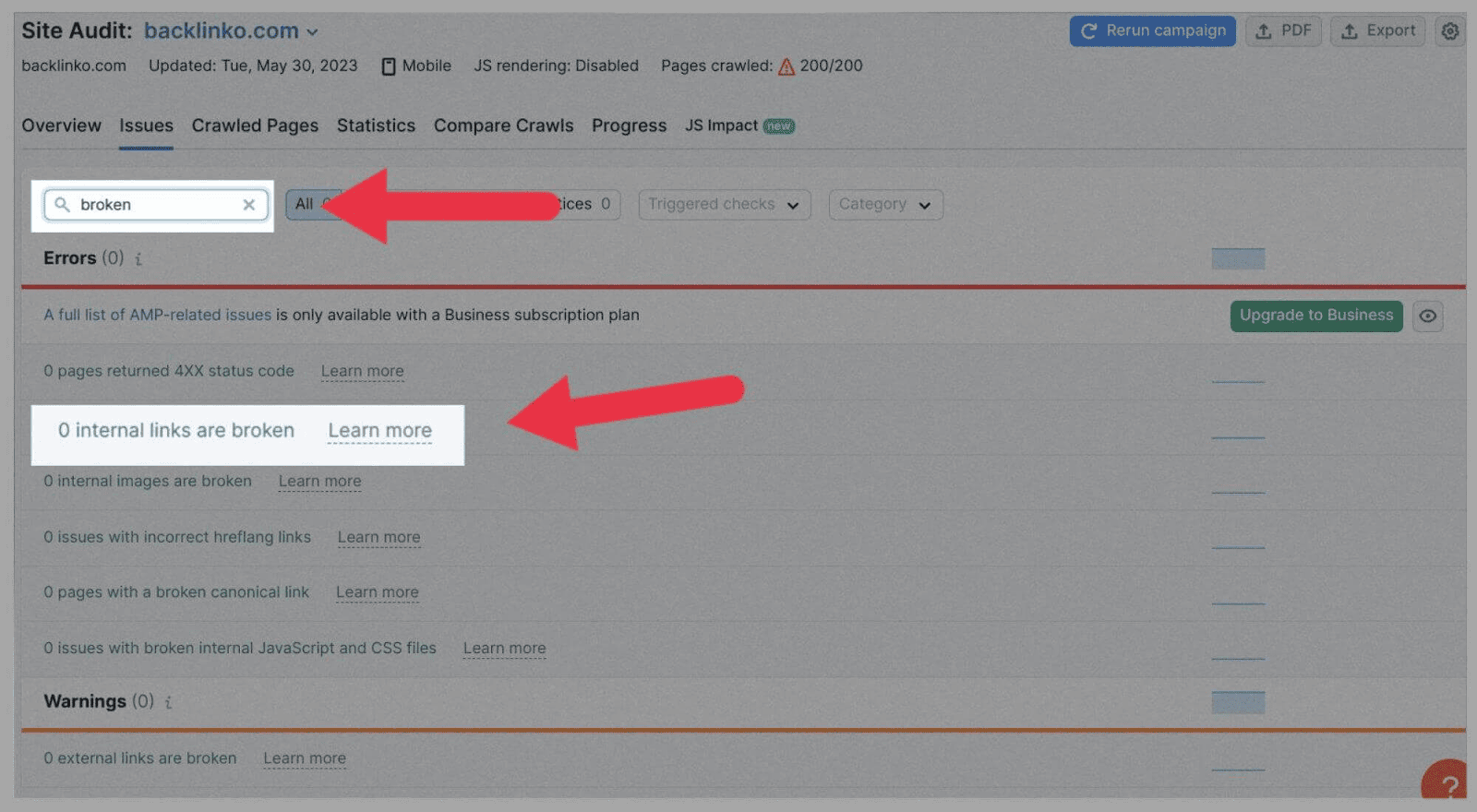 Errors on Semrush site audit tool helps you find broken links