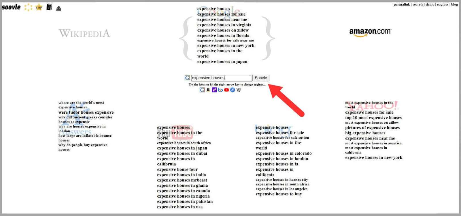 Popular and related keywords generated by Soovle