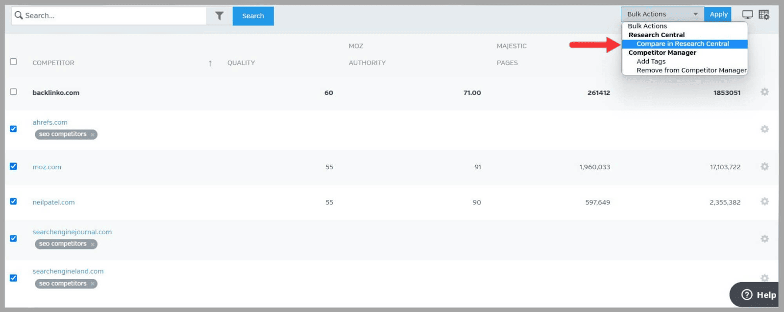 Use Research Central to compare