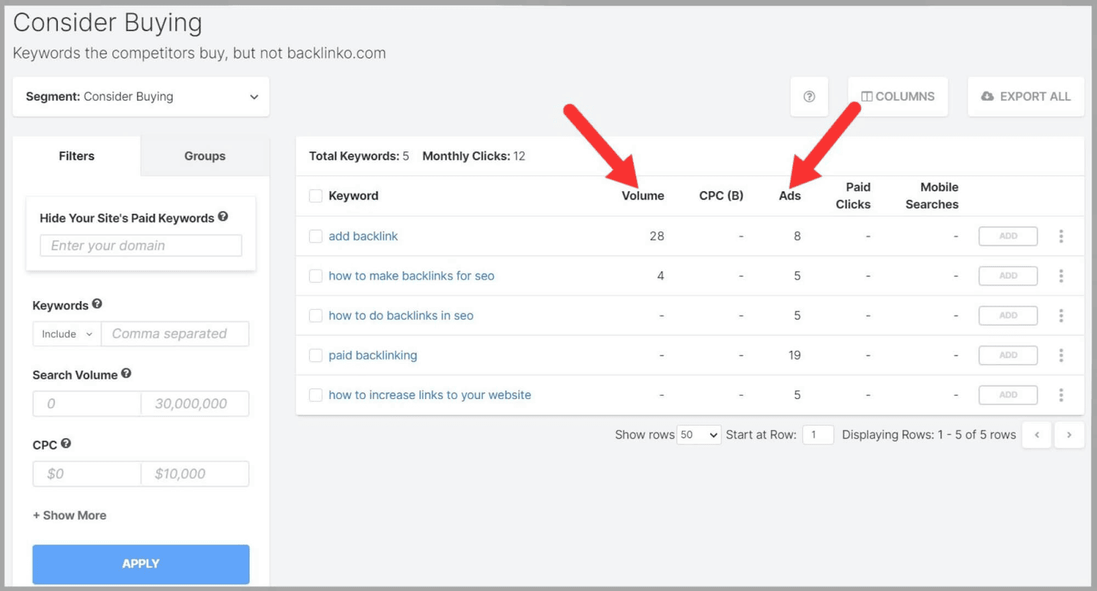 Domains moving  ads for a keyword